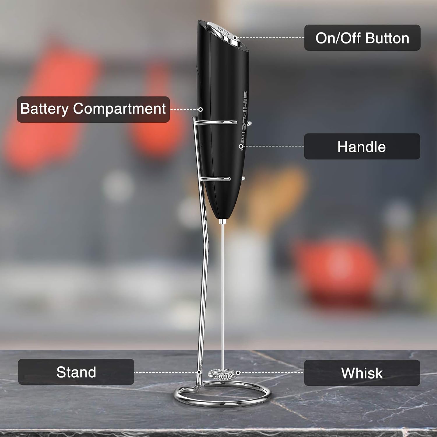 Milk Frother Handheld Battery Operated Electric Foam Maker, Drink Mixer with Stainless Steel Whisk and Stand for Bulletproof Coffee, Cappuccino,