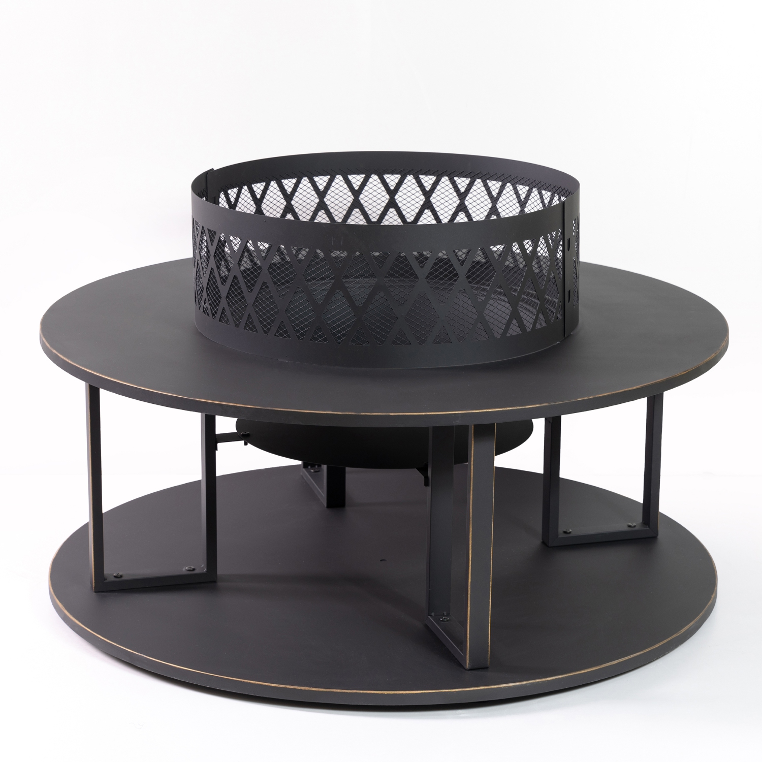 Deko Living 38 Inch Diameter Outdoor Steel Wood Burning Fire Pit with Log Storage, Poker and Screen Lid