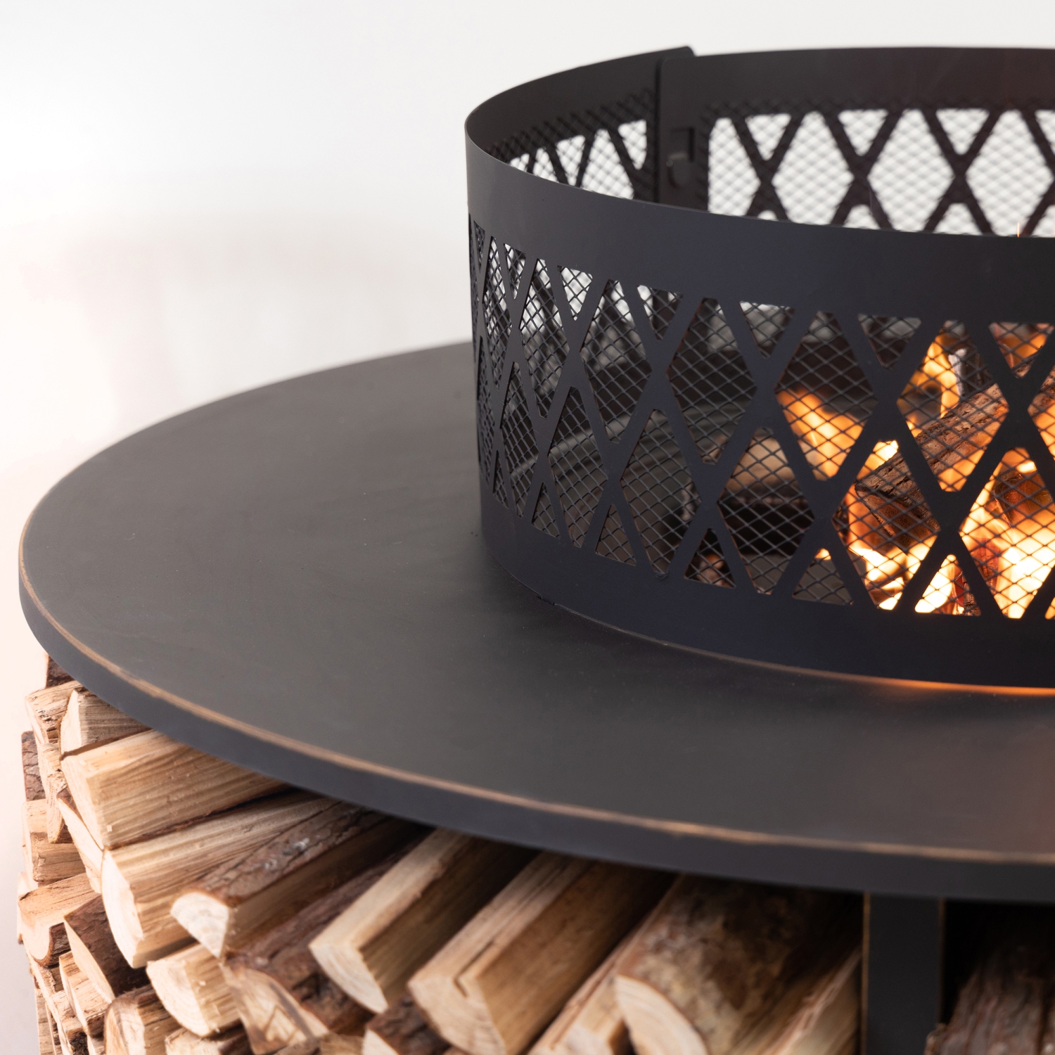 Deko Living 38 Inch Diameter Outdoor Steel Wood Burning Fire Pit with Log Storage, Poker and Screen Lid