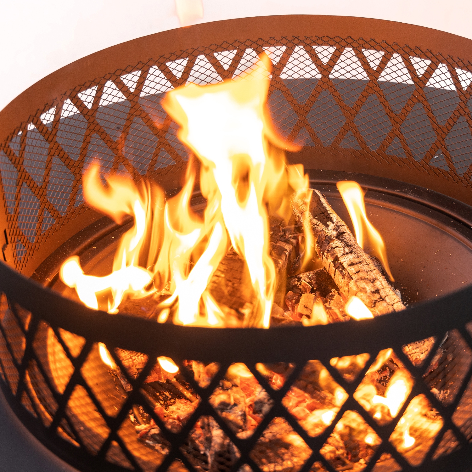 Deko Living 38 Inch Diameter Outdoor Steel Wood Burning Fire Pit with Log Storage, Poker and Screen Lid