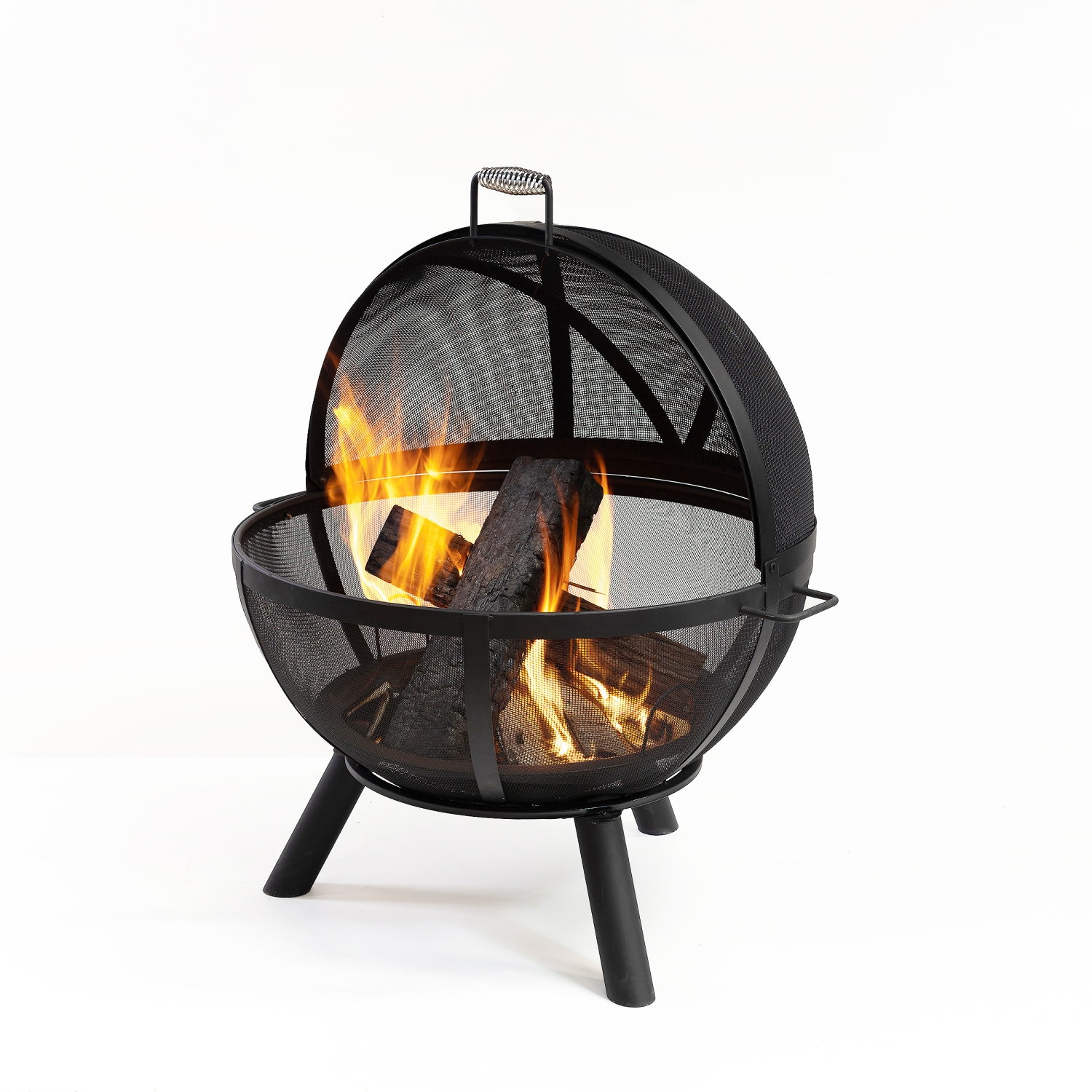 Deko Living 34 Inch Diameter Outdoor Steel Wood Burning Sphere Fire Pit with Screen Lid and Poker