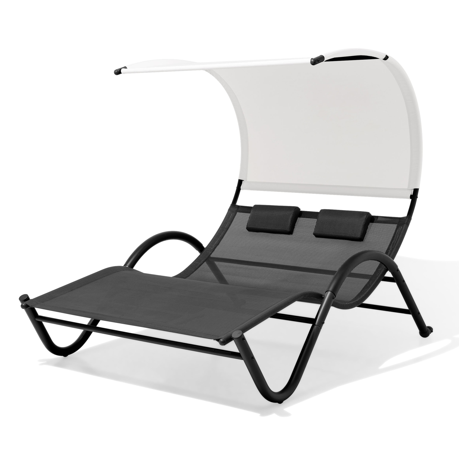Lit de repos extérieur double chaise longue Deko Living avec auvent en tissu textilène et coussins pour appuie-tête