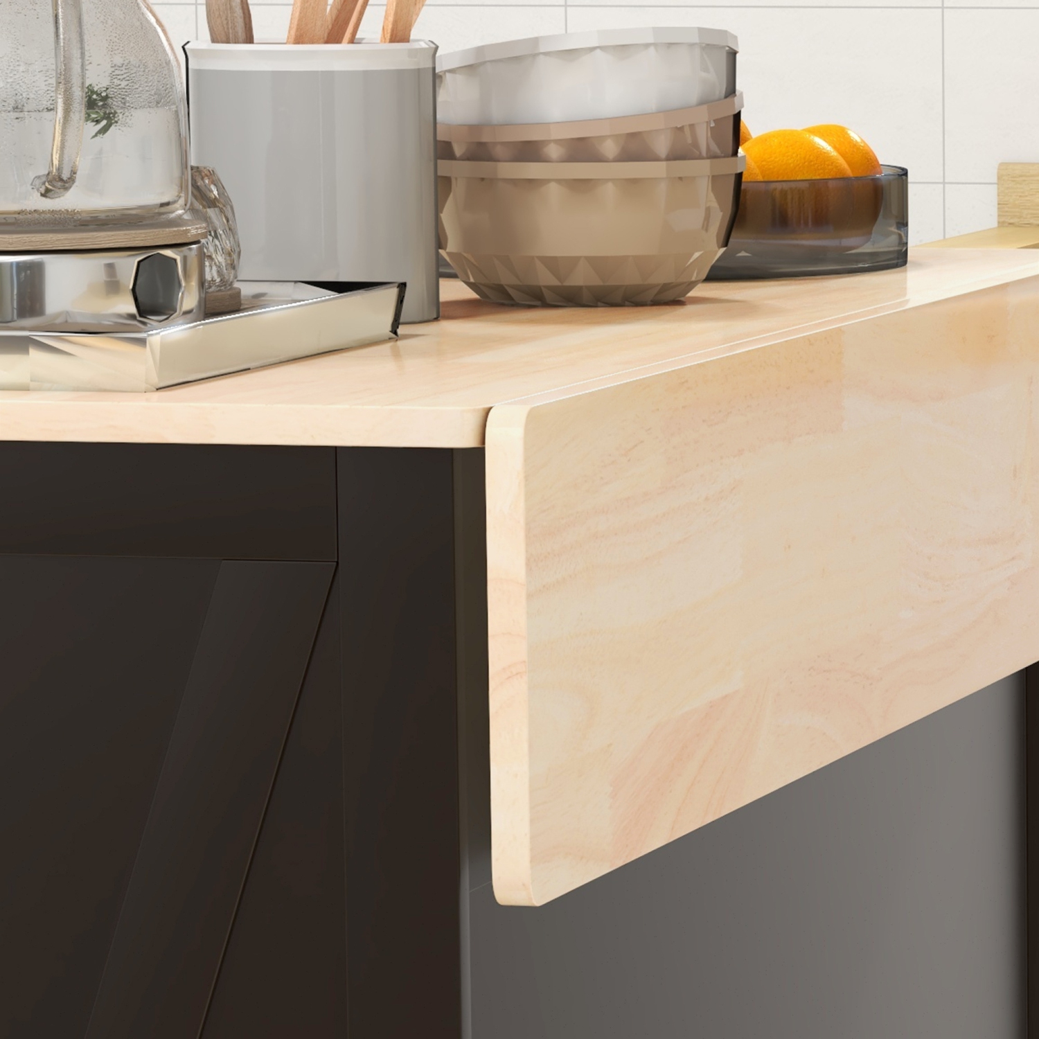 HOMCOM Rolling Kitchen Island with Drop Leaf Wood Breakfast Bar, Farmhouse Kitchen Cart with 2 Drawers, Adjustable Shelves for Dining Room