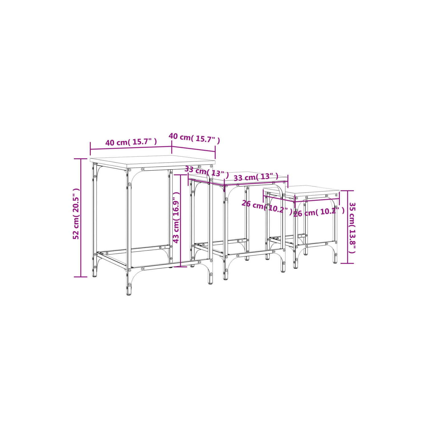 Tables basses gigognes vidaXL 3 pièces en bois d'ingénierie de chêne fumé