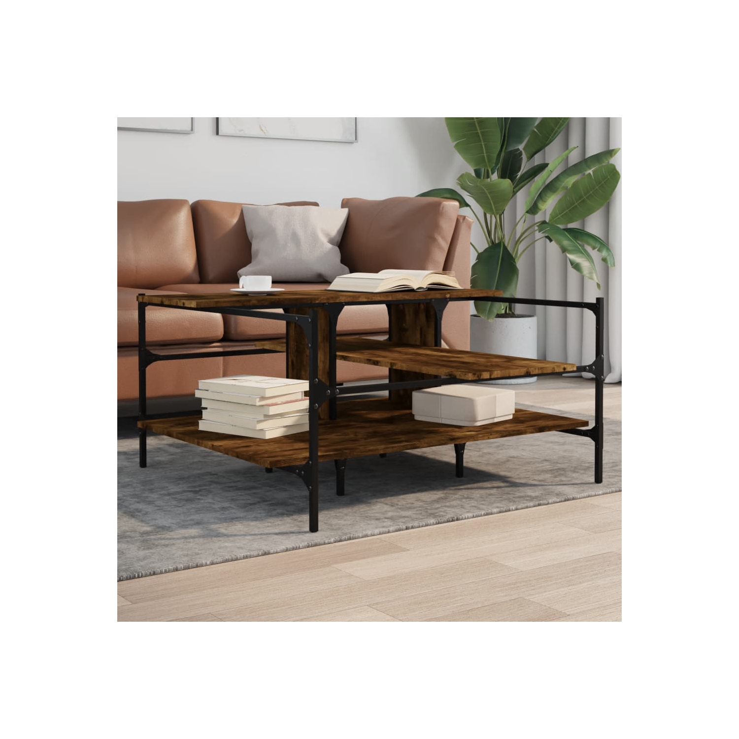 Table basse vidaXL chêne fumé 100 x 100 x 48.5&nbsp;cm&nbsp;bois d'ingénierie