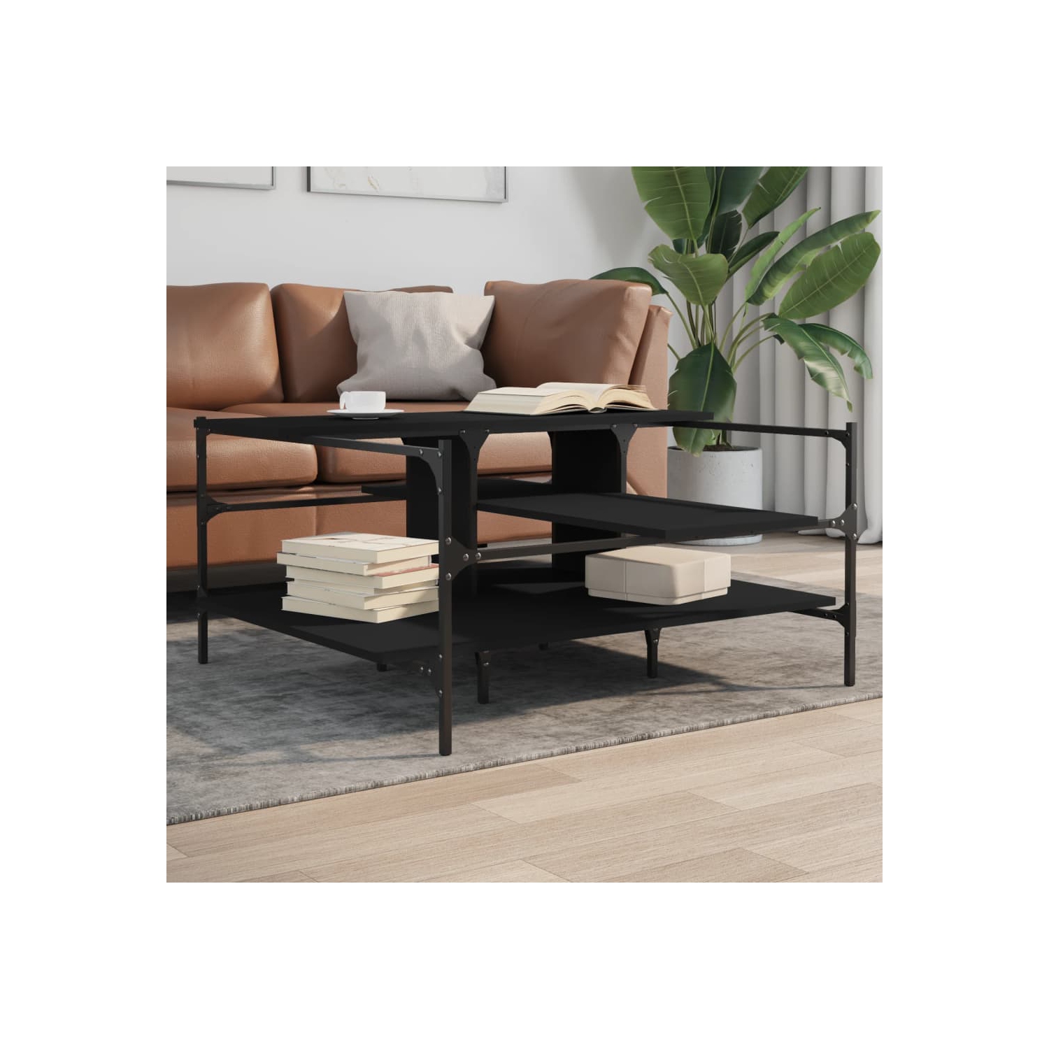 vidaXL Coffee Table Black 100x100x48.5 cm Engineered&nbsp;Wood