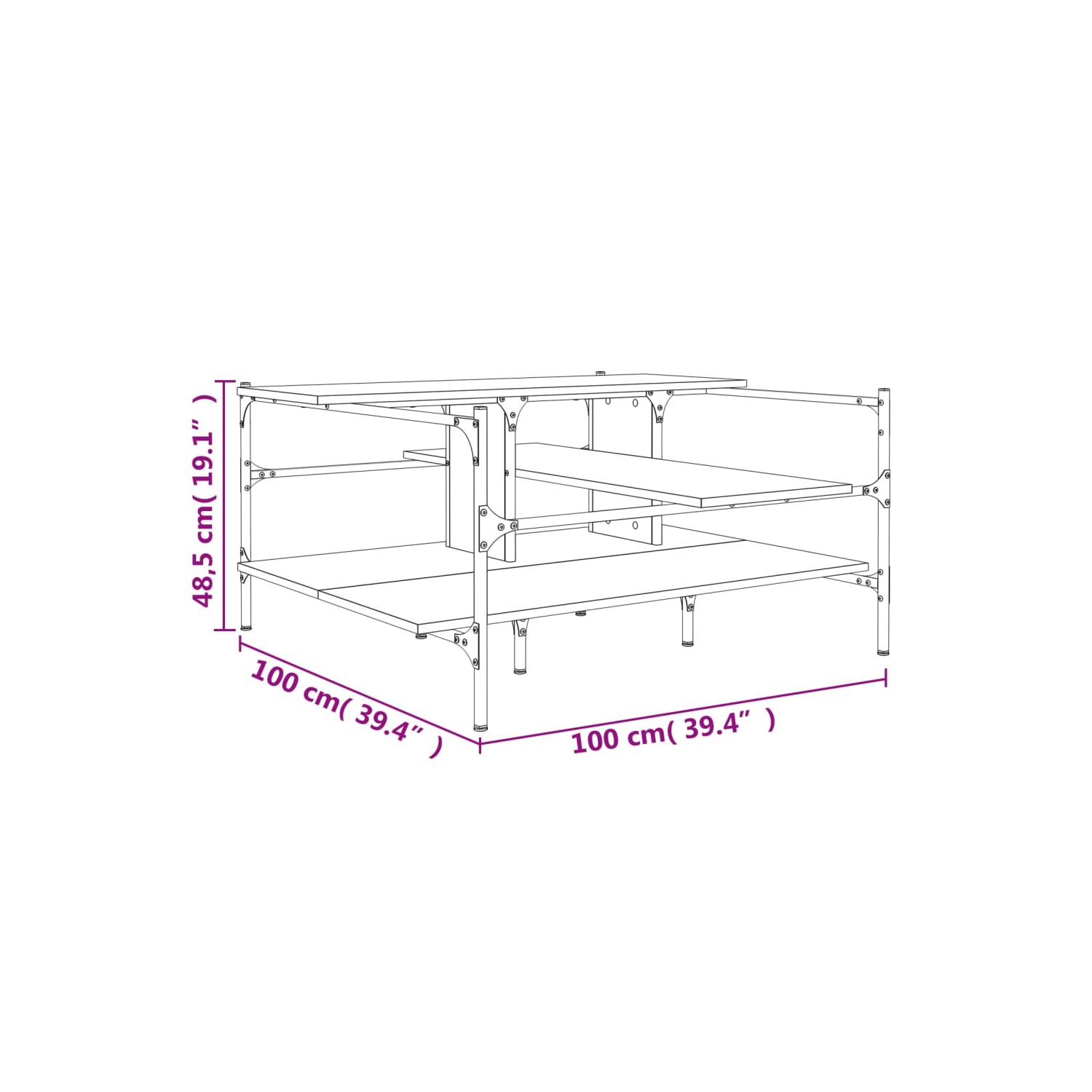 vidaXL Coffee Table Black 100x100x48.5 cm Engineered&nbsp;Wood