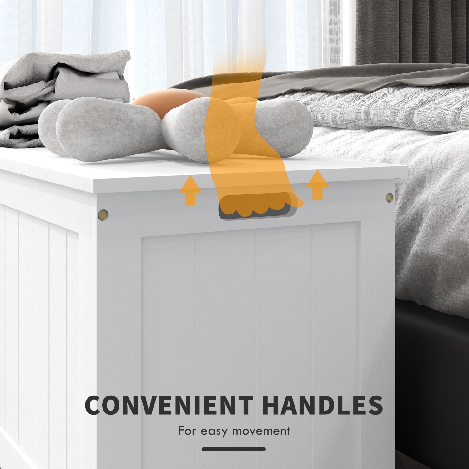 Coffre de rangement HOMCOM, coffre de rangement moderne avec 2 charnières de sécurité et poignées découpées, banc de rangement pour salon, banc de