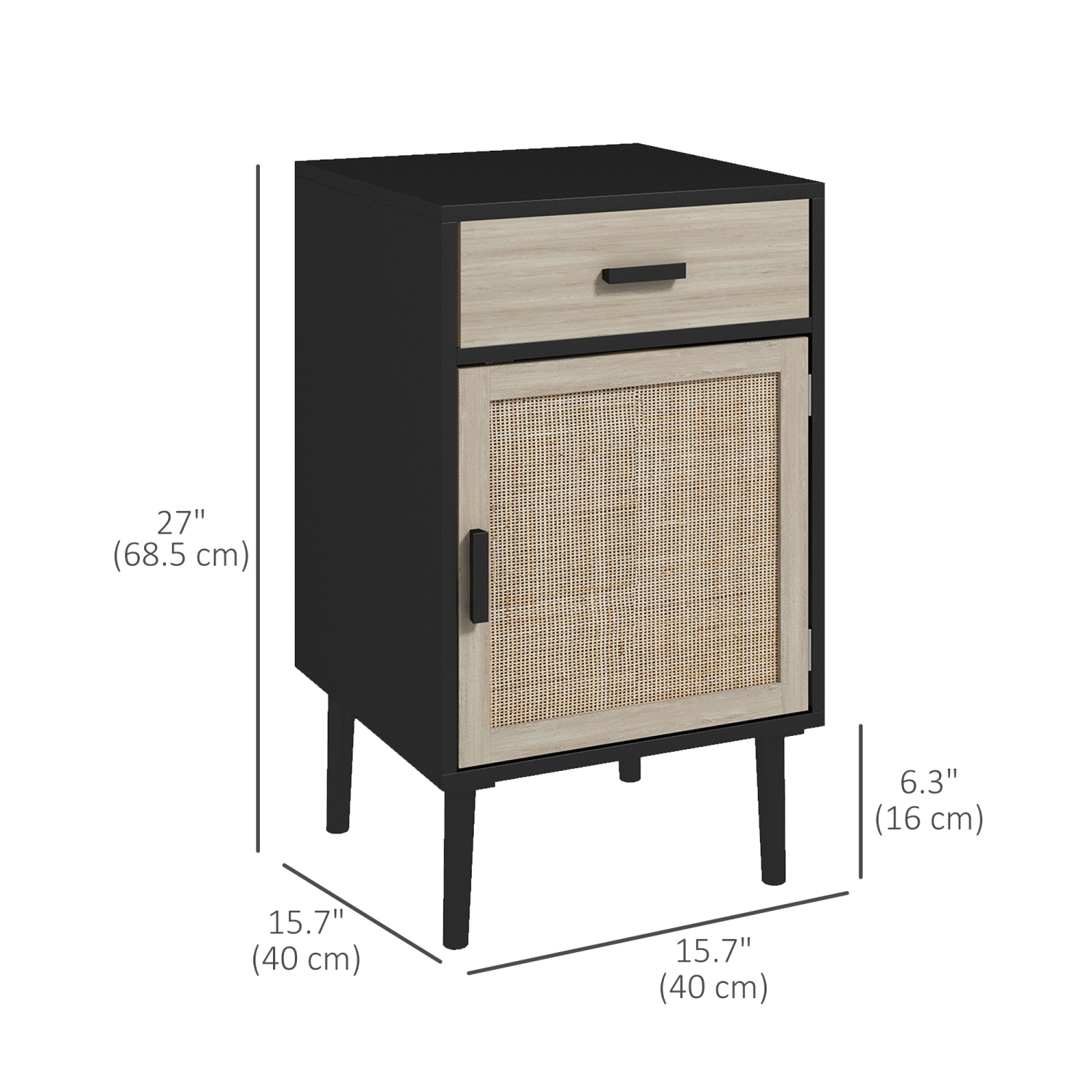 HOMCOM – Ensemble de 2 tables de chevet avec tiroir, armoire, tablette réglable, tables d’extrémité en rotin avec rangement pour chambre à coucher,