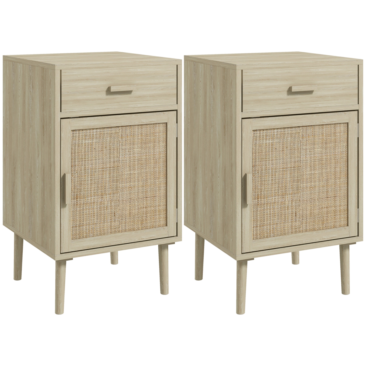 HOMCOM – Ensemble de 2 tables de chevet avec tiroir, armoire, tablette réglable, tables d’extrémité en rotin avec rangement pour chambre à coucher,