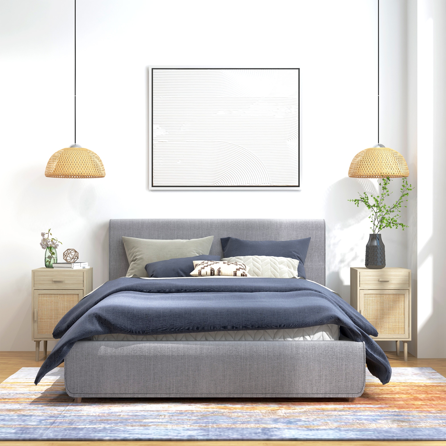 HOMCOM – Ensemble de 2 tables de chevet avec tiroir, armoire, tablette réglable, tables d’extrémité en rotin avec rangement pour chambre à coucher,