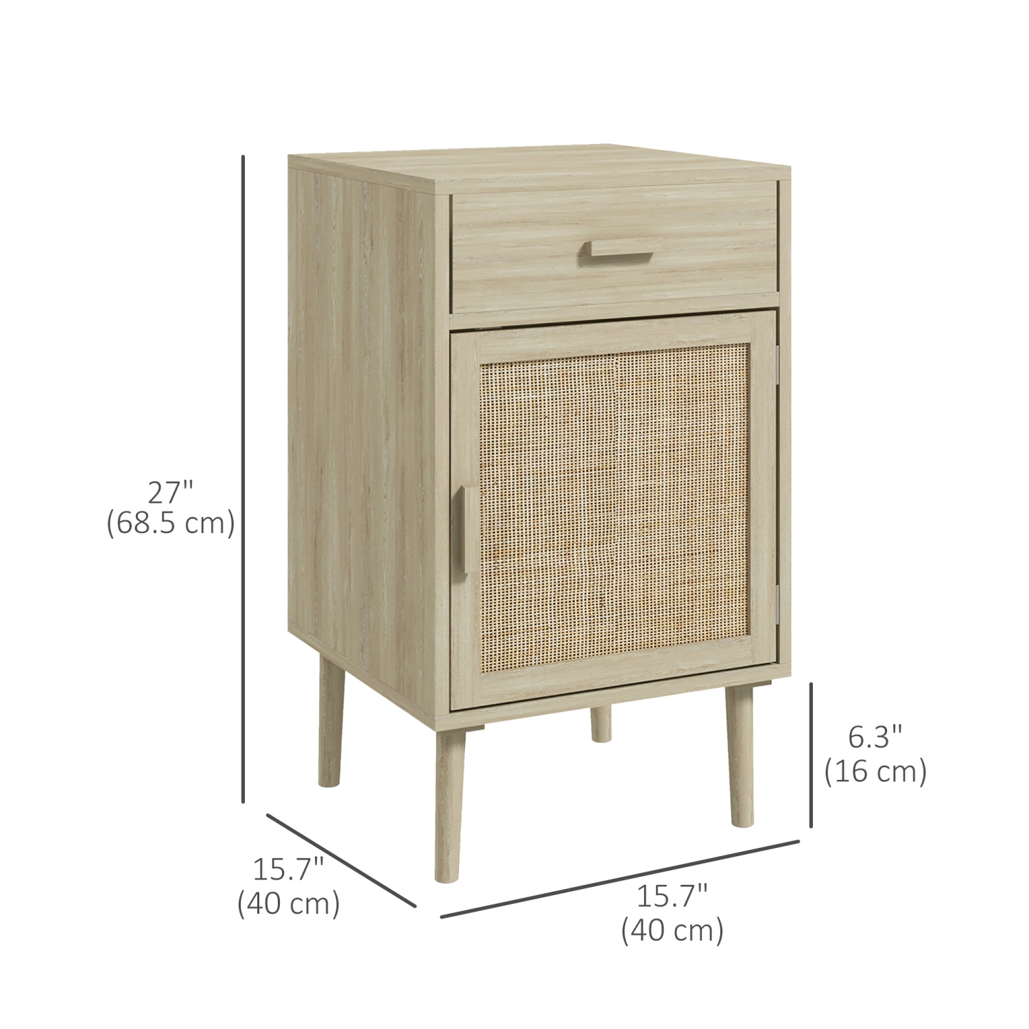 HOMCOM – Ensemble de 2 tables de chevet avec tiroir, armoire, tablette réglable, tables d’extrémité en rotin avec rangement pour chambre à coucher,