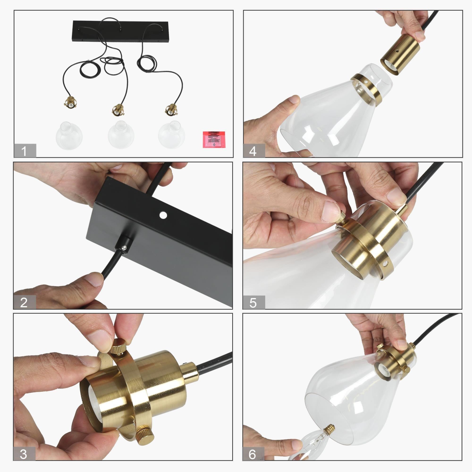 Modern Teardrop Kitchen Island Chandelier, 3-Light 22-in Brass Gold and Black in Bell Modern/Contemporary Clear Glass Linear LED Hanging Kitchen