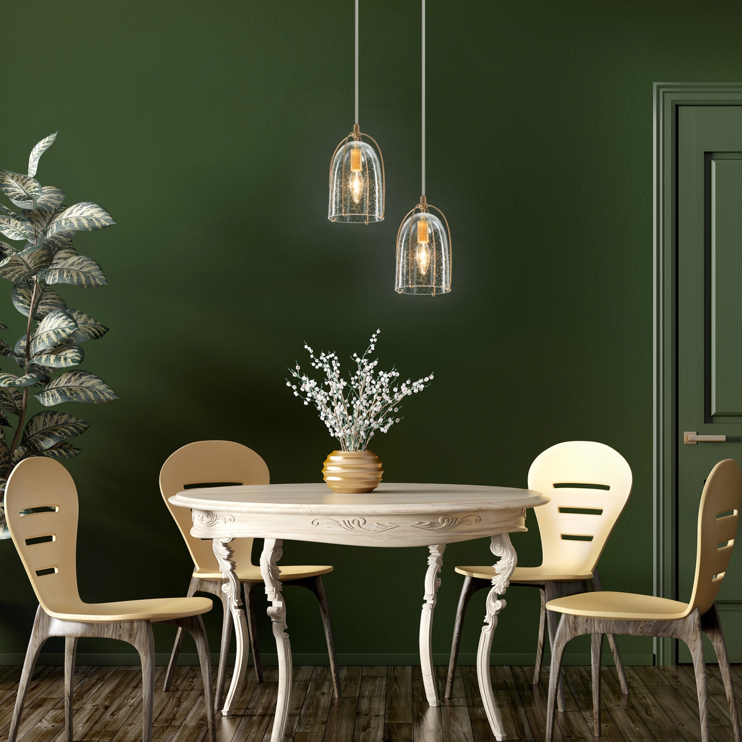 Lampe suspendue de salle à manger miniature, îlot de salle de bain à 1 lumières, abat-jour en verre bosselé, or moderne Bell