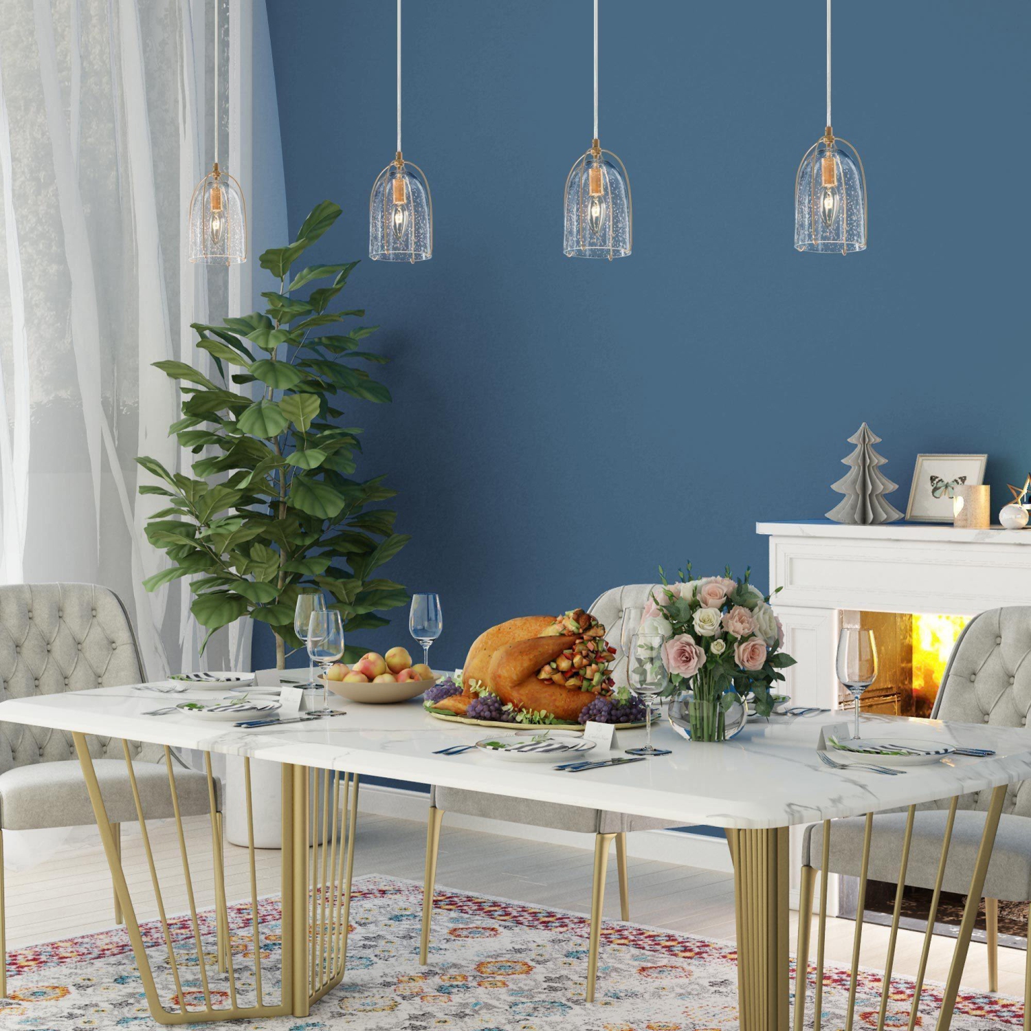 Lampe suspendue de salle à manger miniature, îlot de salle de bain à 1 lumières, abat-jour en verre bosselé, or moderne Bell