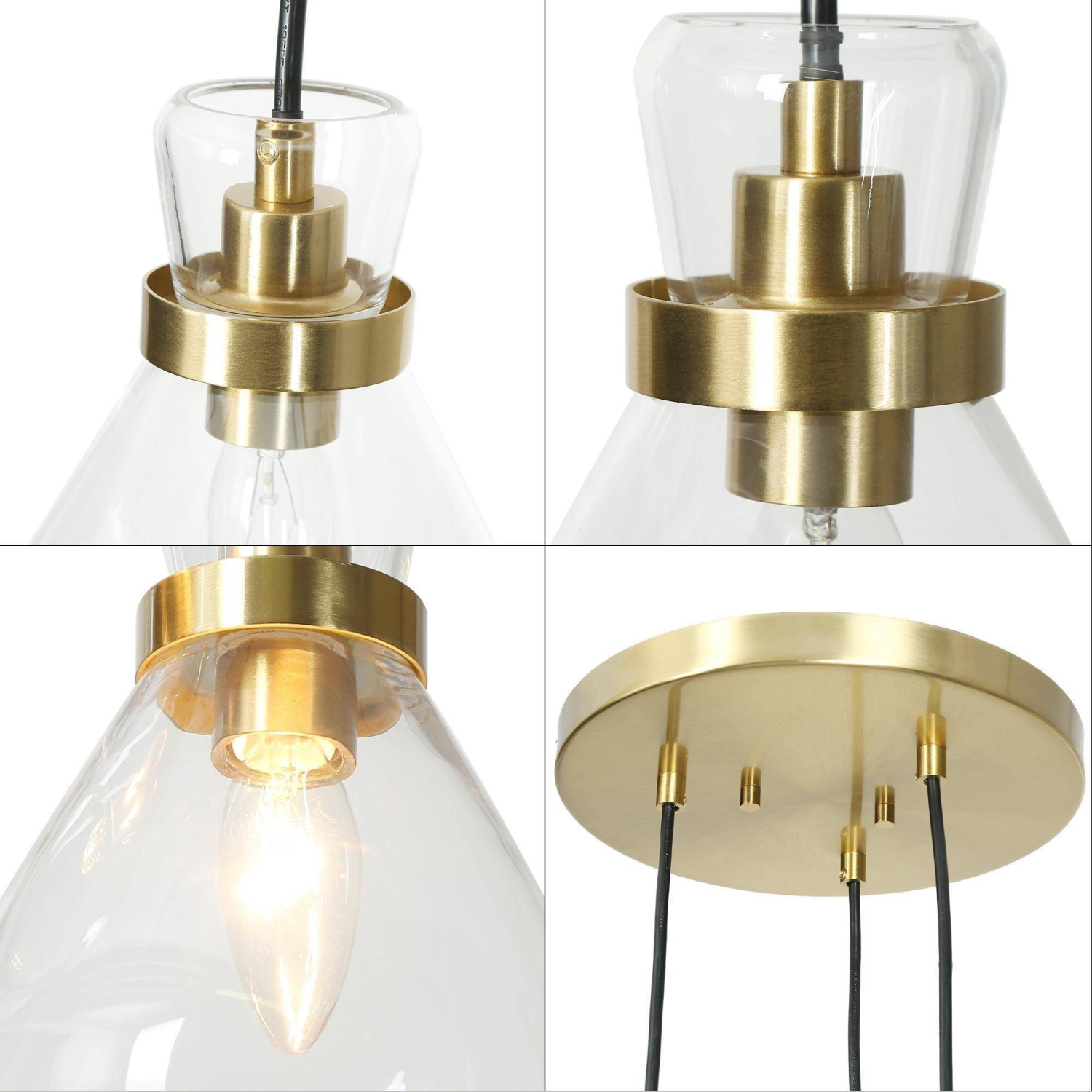 Modern Teardrop Kitchen Island Chandelier, 3-Light 16-in Brass Gold and Black with Clear Cup Glass Modern/Contemporary Clear Glass Linear LED Hanging