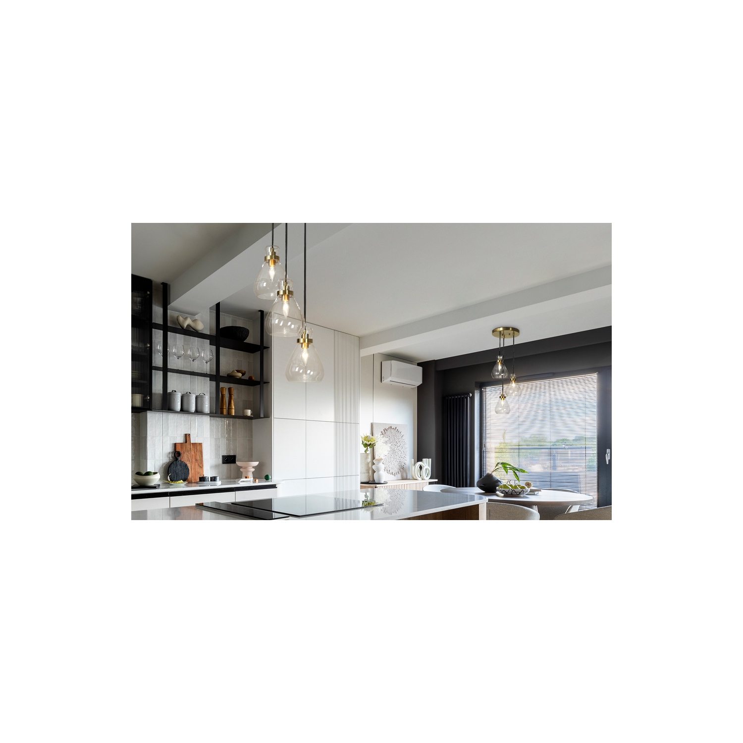 Modern Teardrop Kitchen Island Chandelier, 3-Light 16-in Brass Gold and Black with Clear Cup Glass Modern/Contemporary Clear Glass Linear LED Hanging