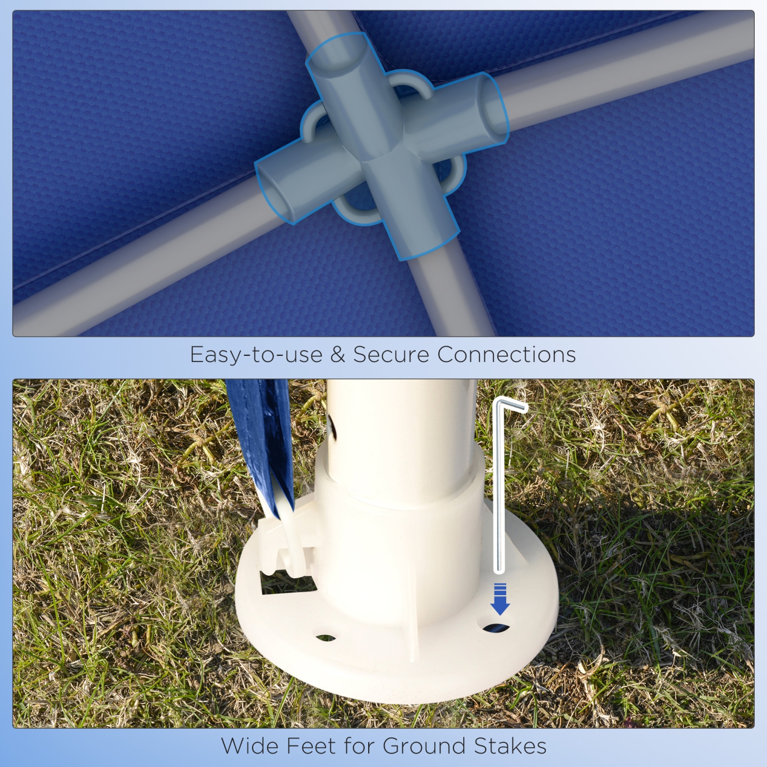 Abri de jardin portatif Outsunny, tente de fête, 9 x 9 pi, pour les mariages, pare-soleil d'extérieur avec pattes habillées, bleu