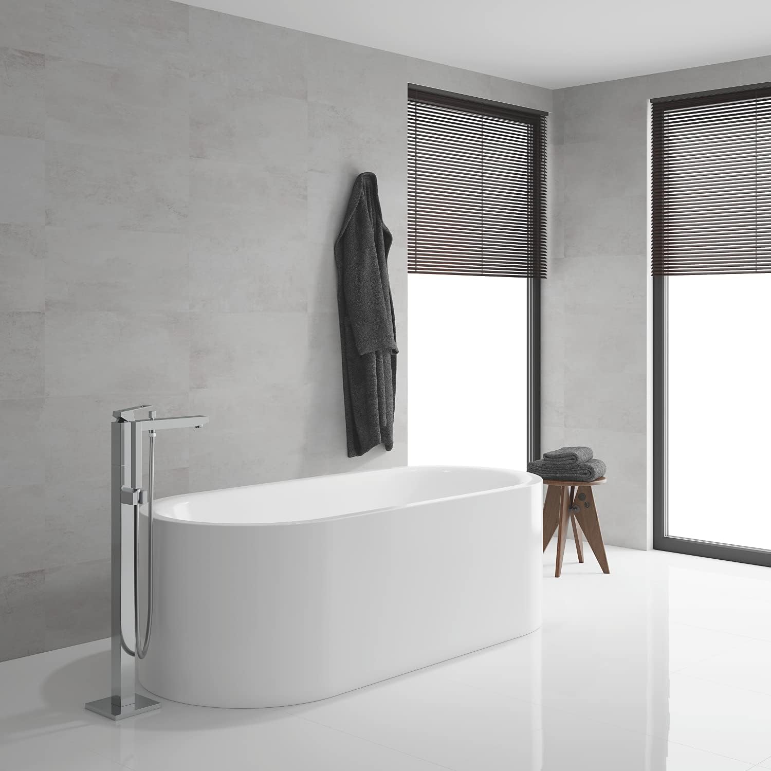 GROHE 23672001 Eurocube Single-Handle Freestanding Tub Faucet with 1.75 ...