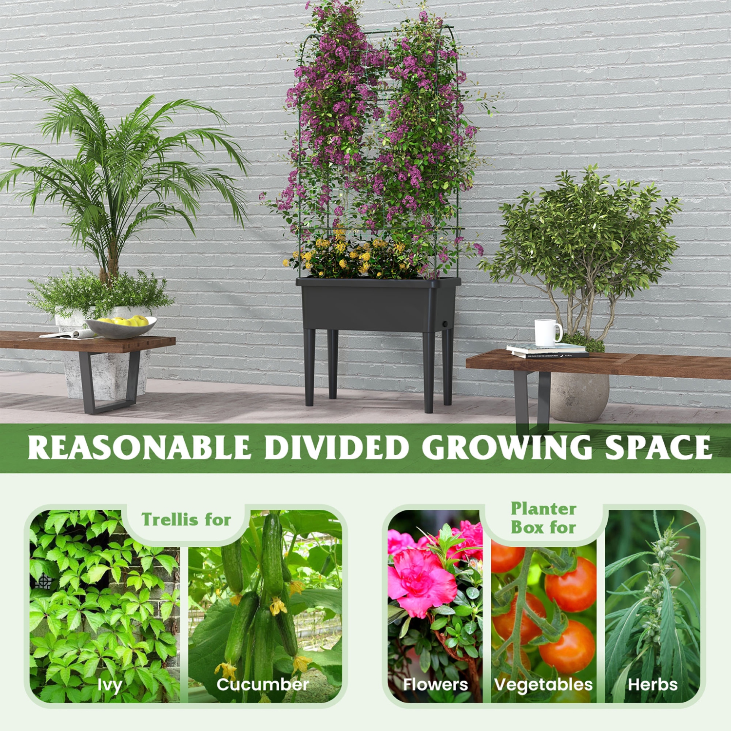 Gymax Raised Garden Bed w/ Trellis Water Level Observer Drainage Holes Climbing Net