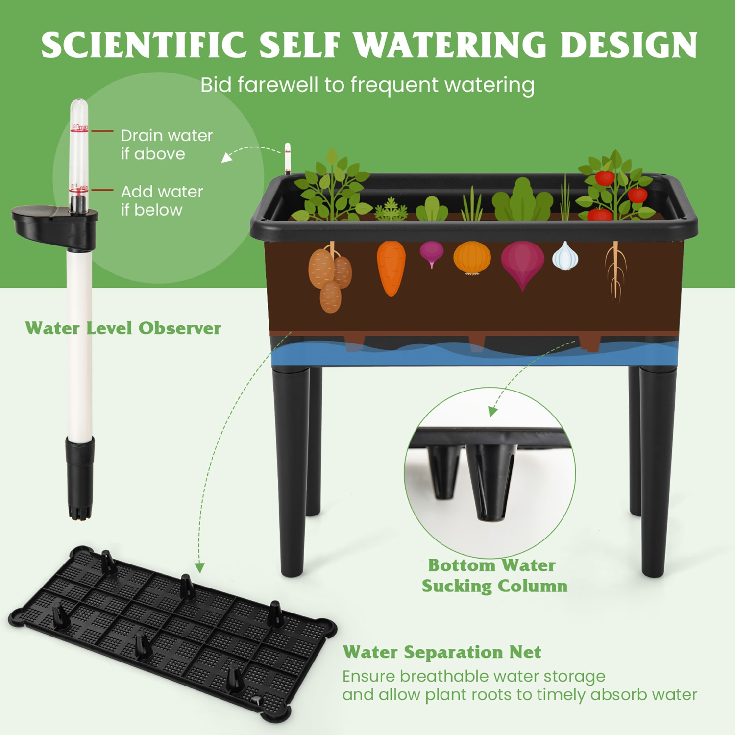 Gymax Raised Garden Bed w/ Trellis Water Level Observer Drainage Holes Climbing Net