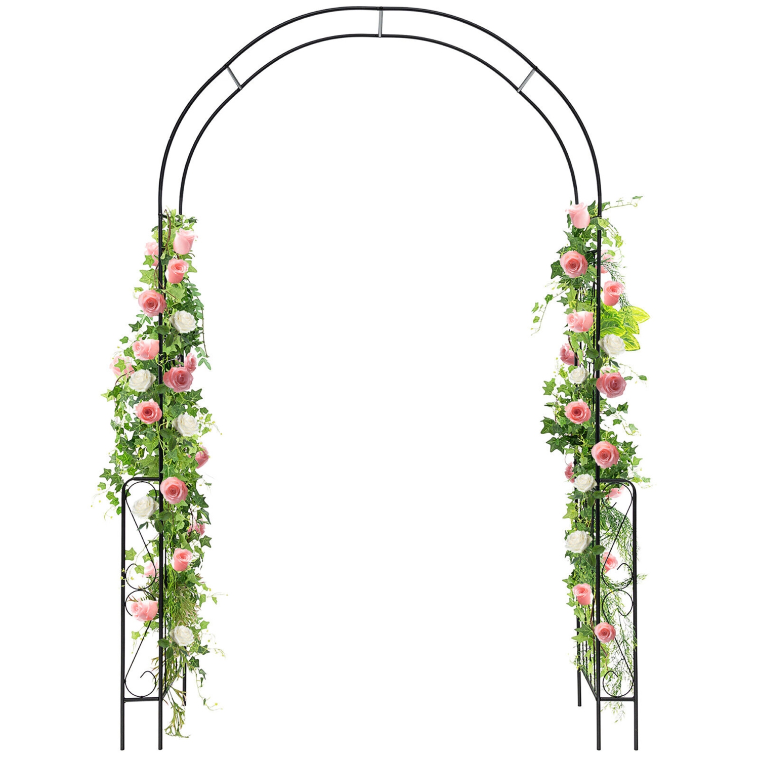 Gymax Metal Garden Arch 7.9 FT Backdrop Stand for Various Climbing Plants Party Black
