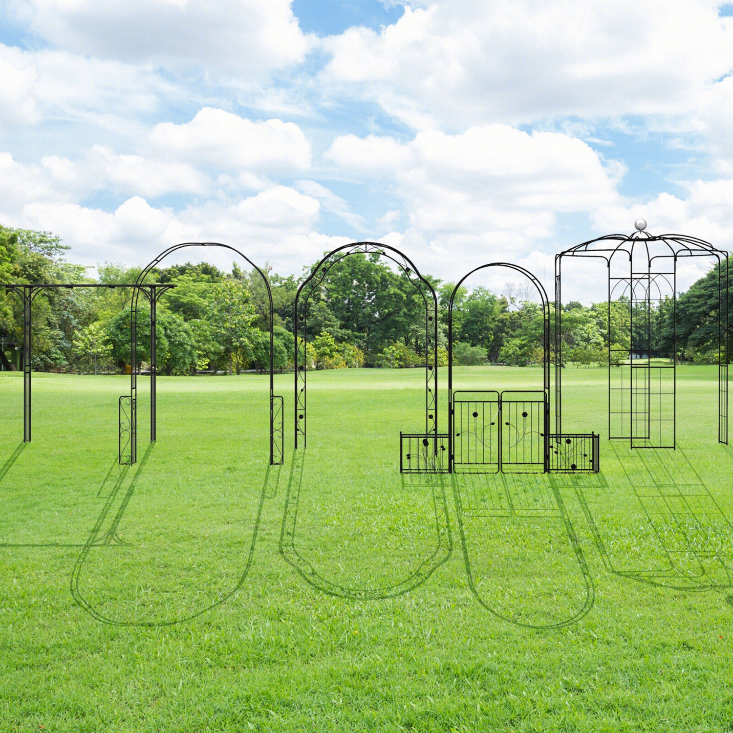 Gymax Metal Garden Arch 7.9 FT Backdrop Stand for Various Climbing Plants Party Black