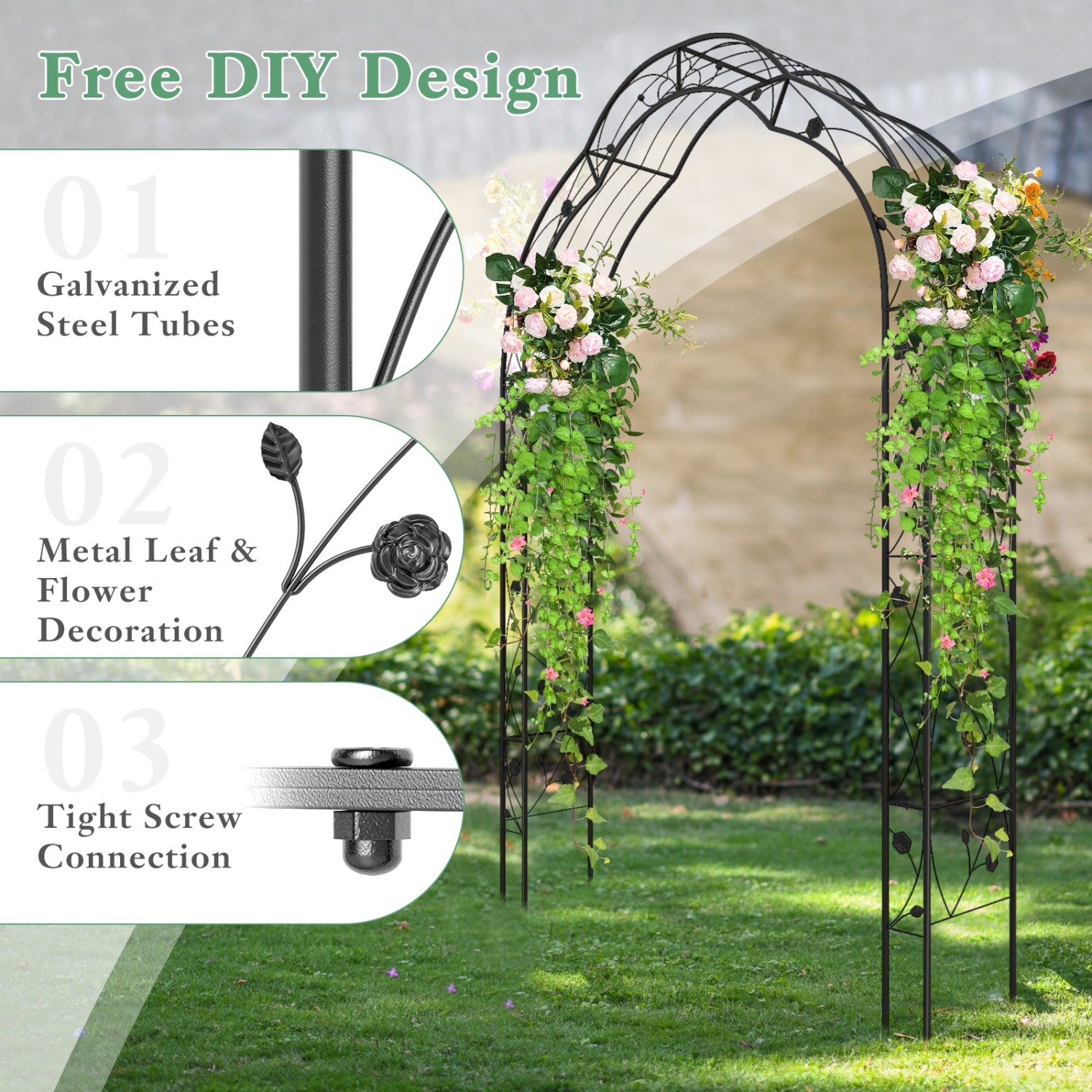Gymax 99'' Tall Garden Arch Arbor Trellis w/6 Combination Ways & 2 Installation Methods