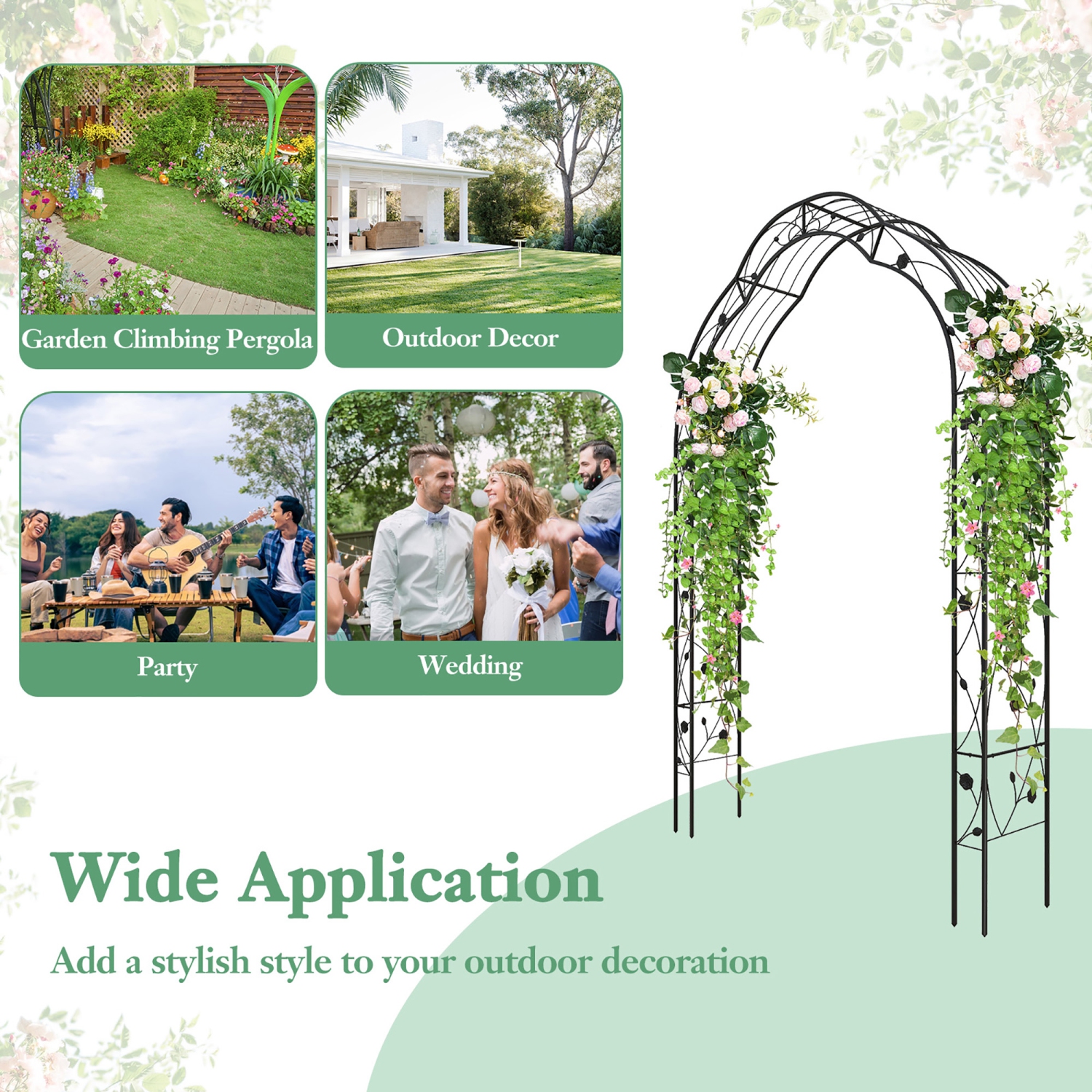 Gymax 99'' Tall Garden Arch Arbor Trellis w/6 Combination Ways & 2 Installation Methods
