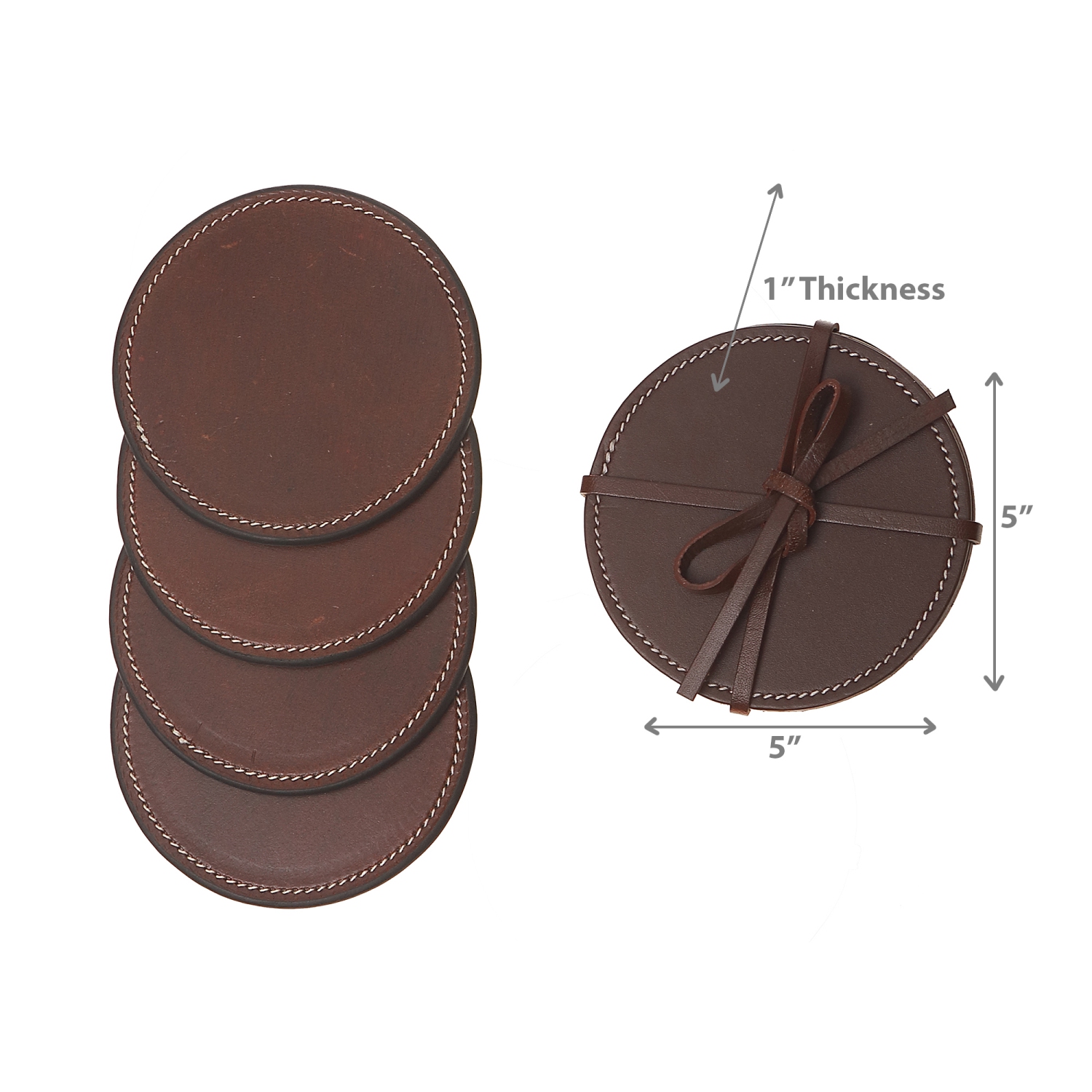 Maison Concepts 4PC Round Genuine Leather Coasters Tan