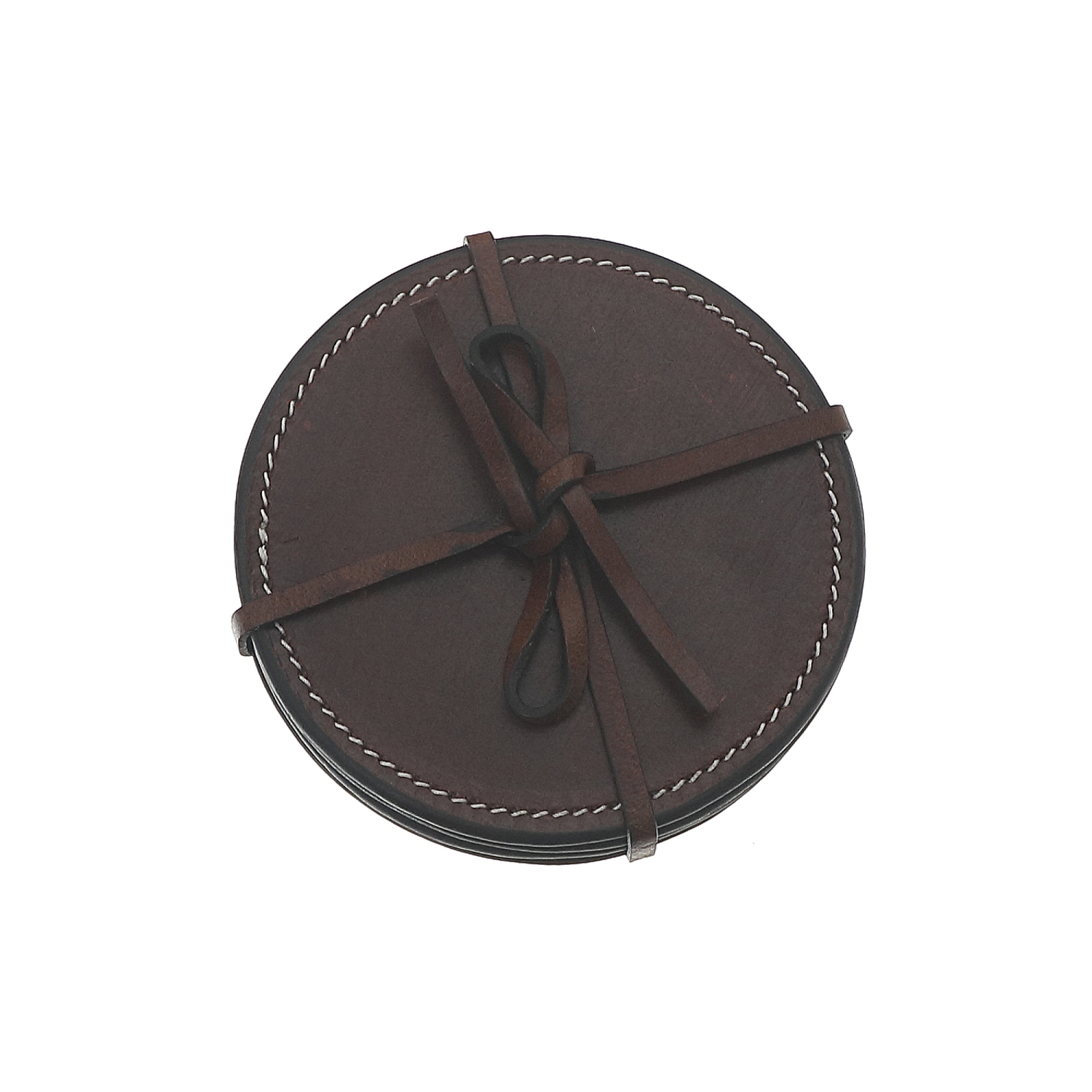 Maison Concepts 4PC Round Genuine Leather Coasters Tan