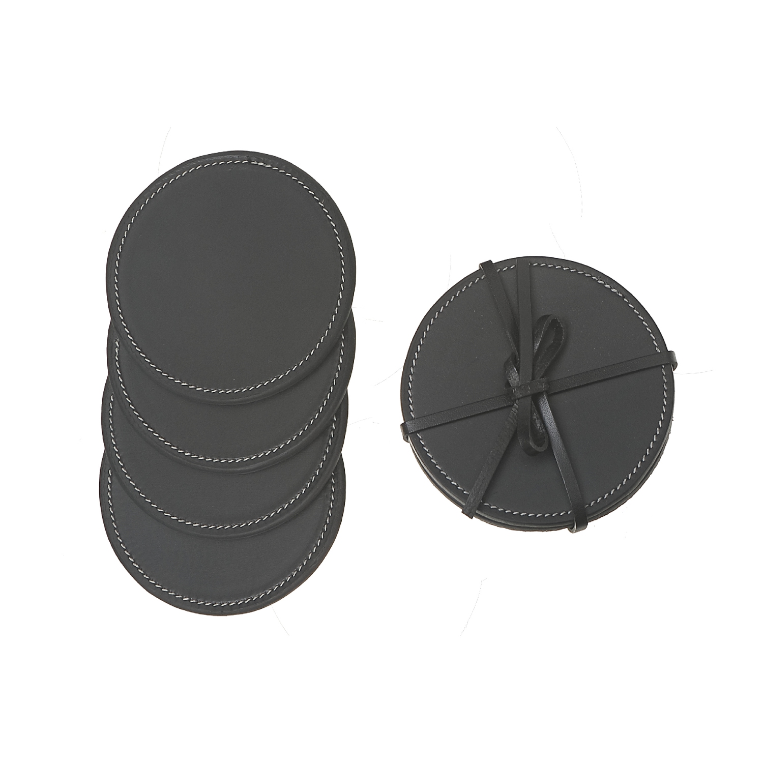 Maison Concepts 4PC Round Genuine Leather Coasters Black