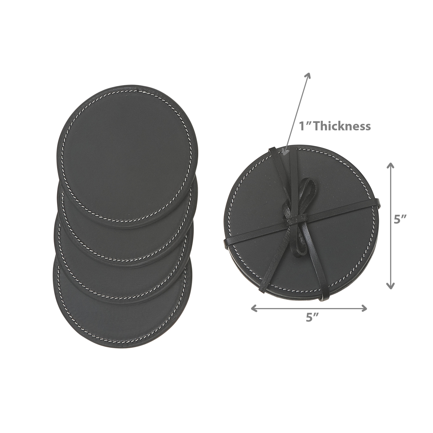 Maison Concepts 4PC Round Genuine Leather Coasters Black