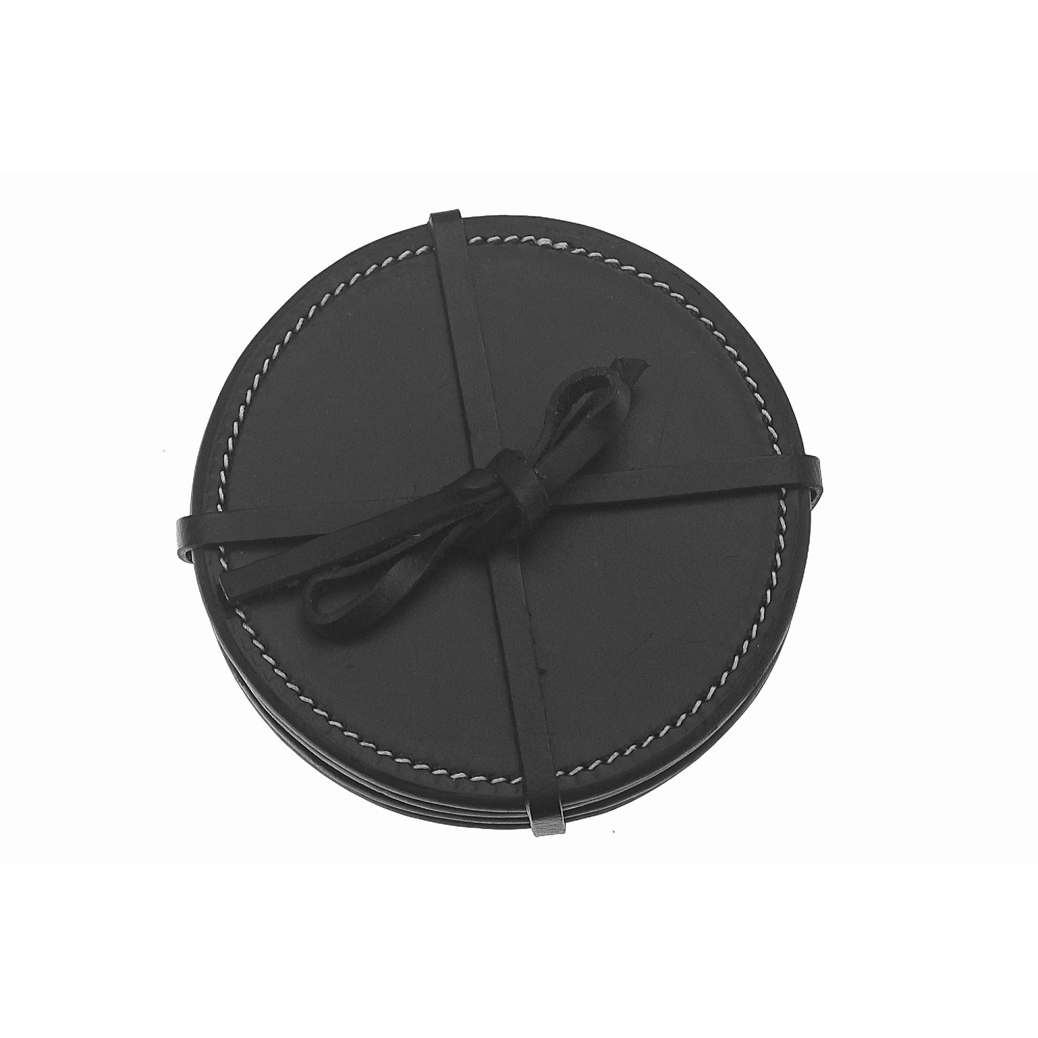 Maison Concepts 4PC Round Genuine Leather Coasters Black