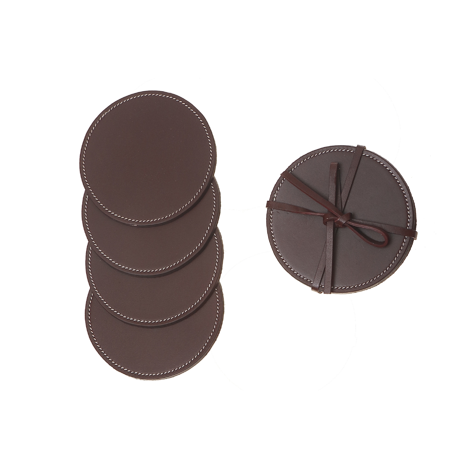 Maison Concepts 4PC Round Genuine Leather Coasters Cherry