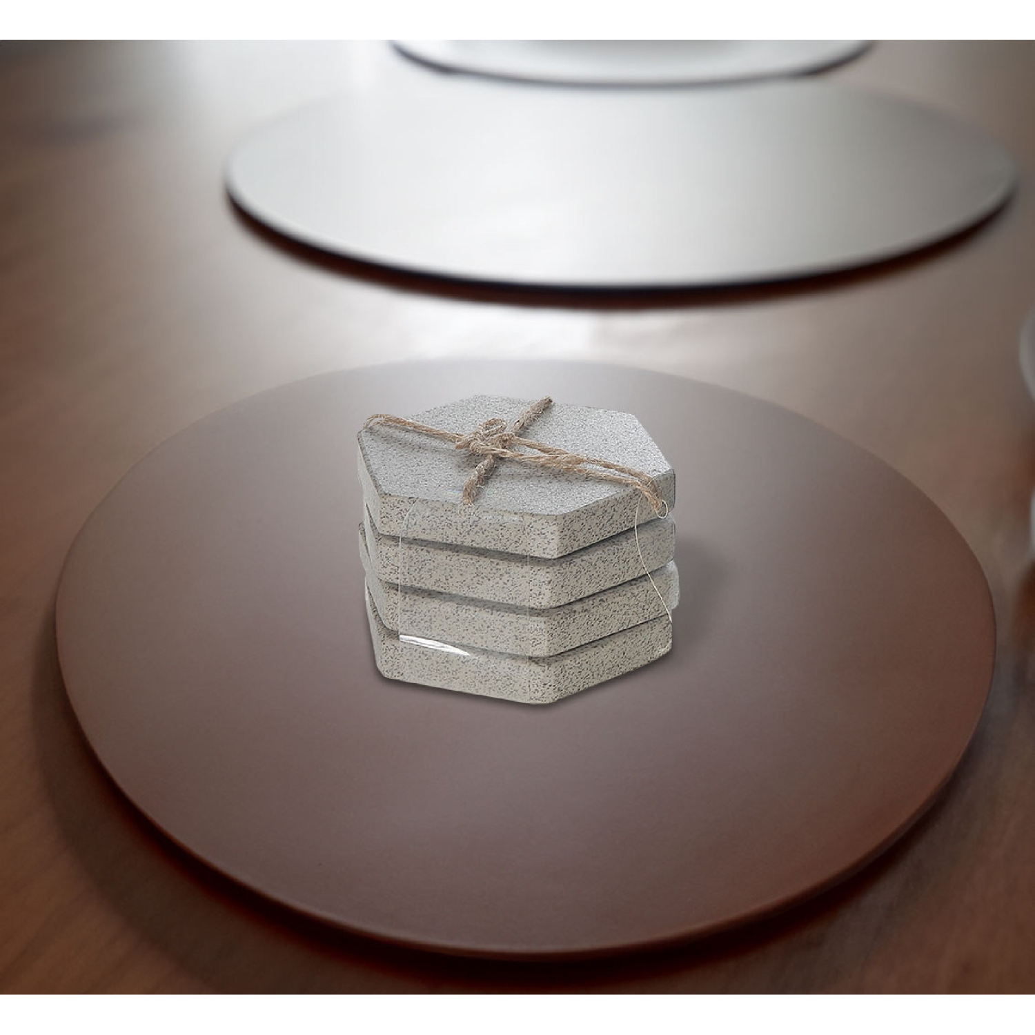 Sous-verre hexagonal en pierre 4PC Terrazzo de Maison concepts - 4 x 4