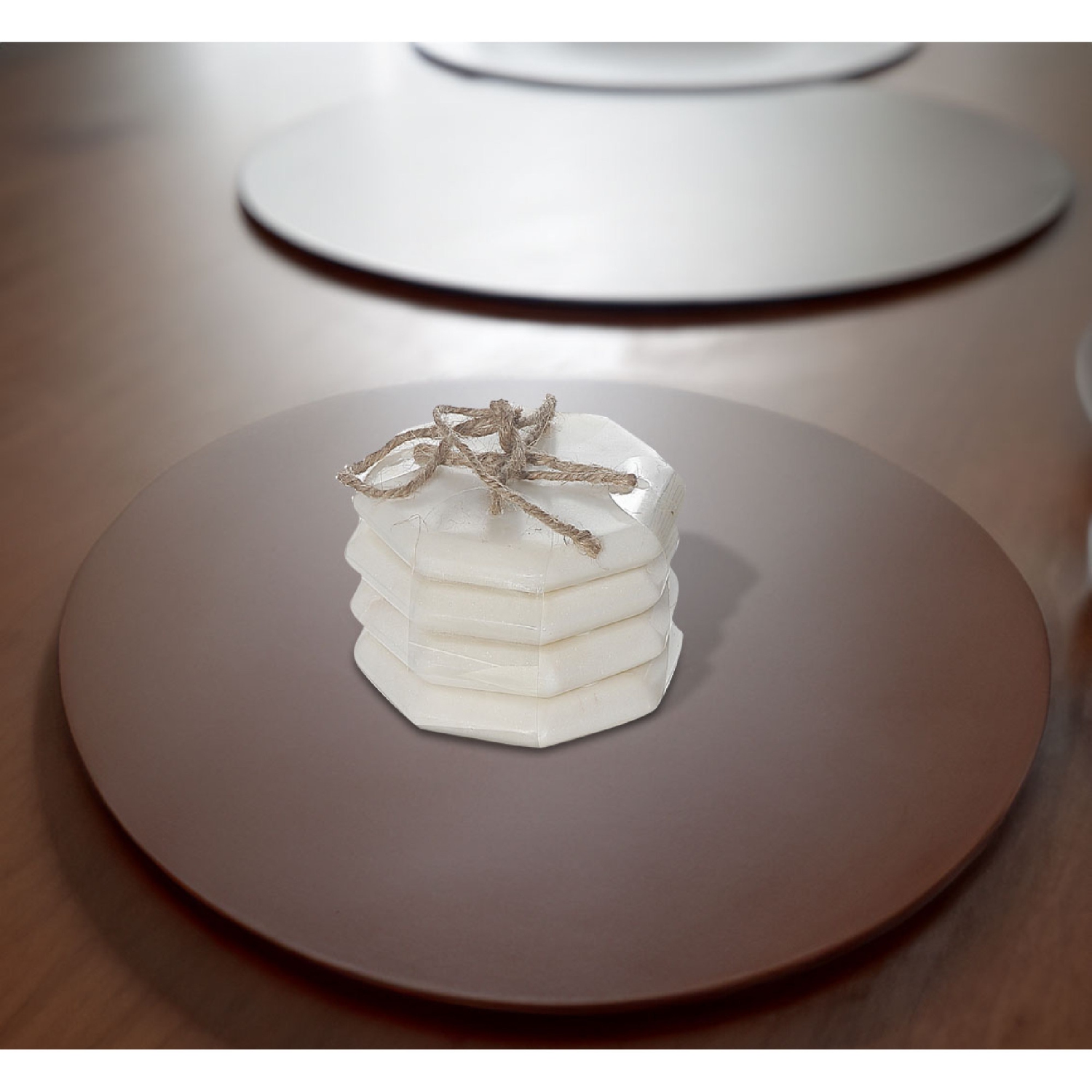 Maison Concepts 4PC Octagon White Marble Coaster 4X4