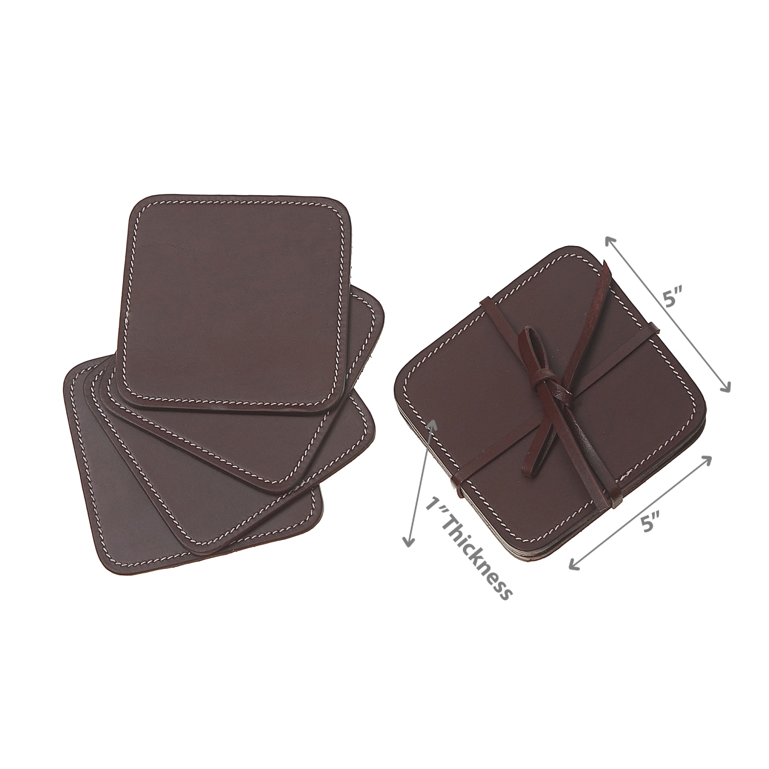 Maison Concepts 4PC Square Genuine Leather Coasters Cherry