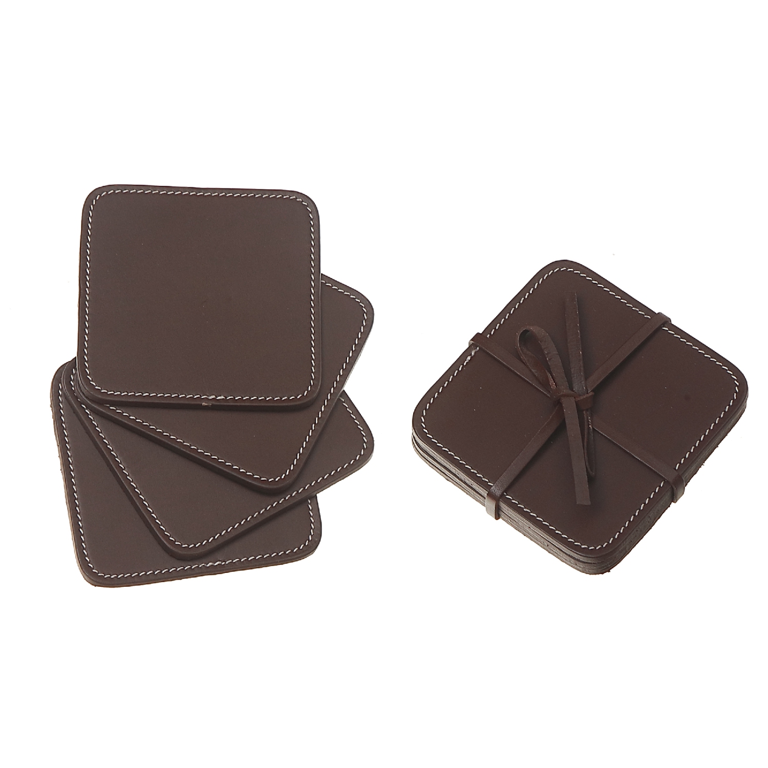 Maison Concepts 4PC Square Genuine Leather Coasters Tan