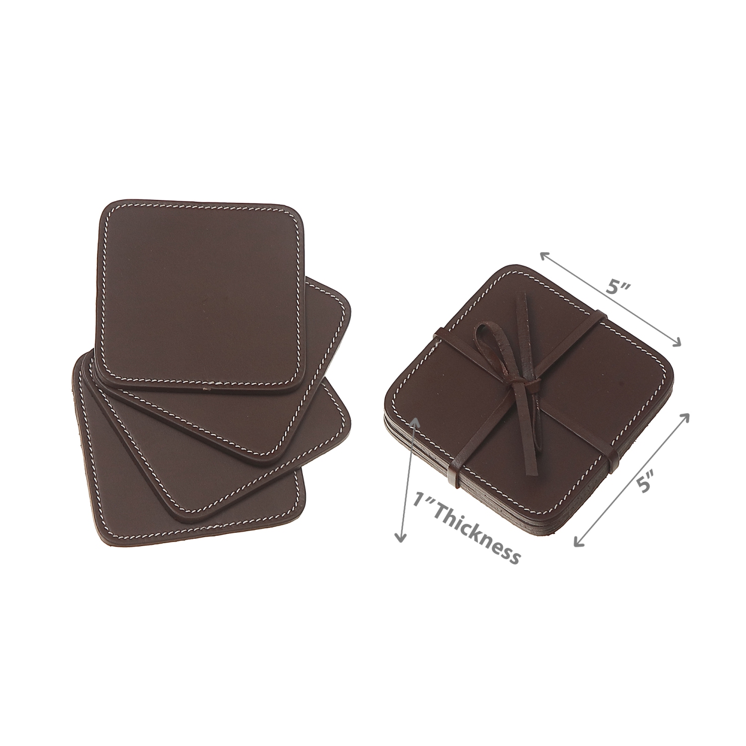 Maison Concepts 4PC Square Genuine Leather Coasters Tan