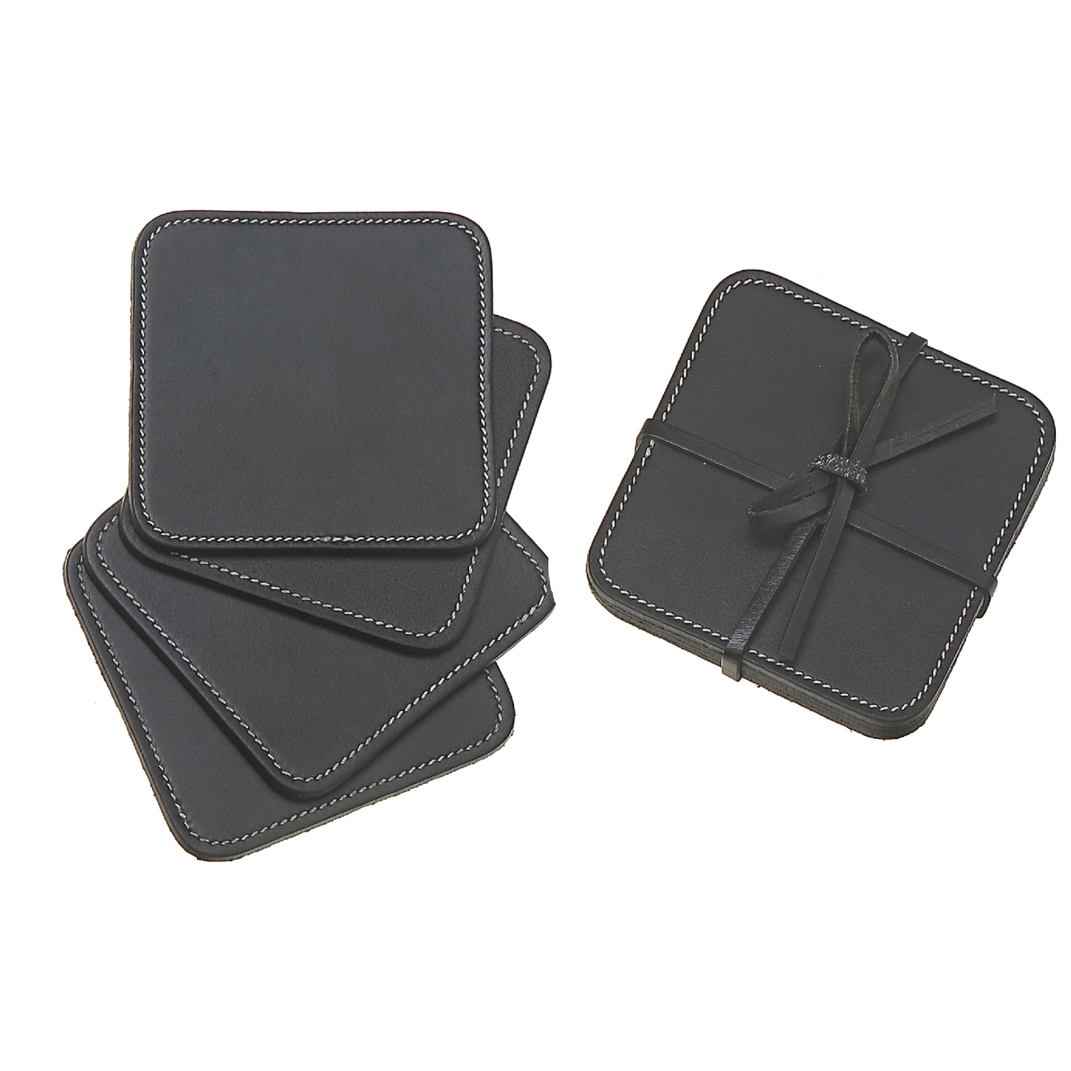 Maison Concepts 4PC Square Genuine Leather Coasters Black
