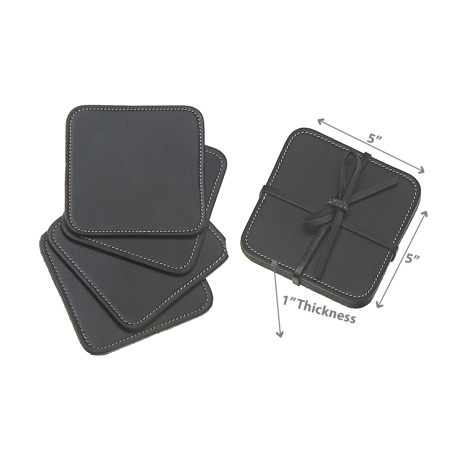 Maison Concepts 4PC Square Genuine Leather Coasters Black