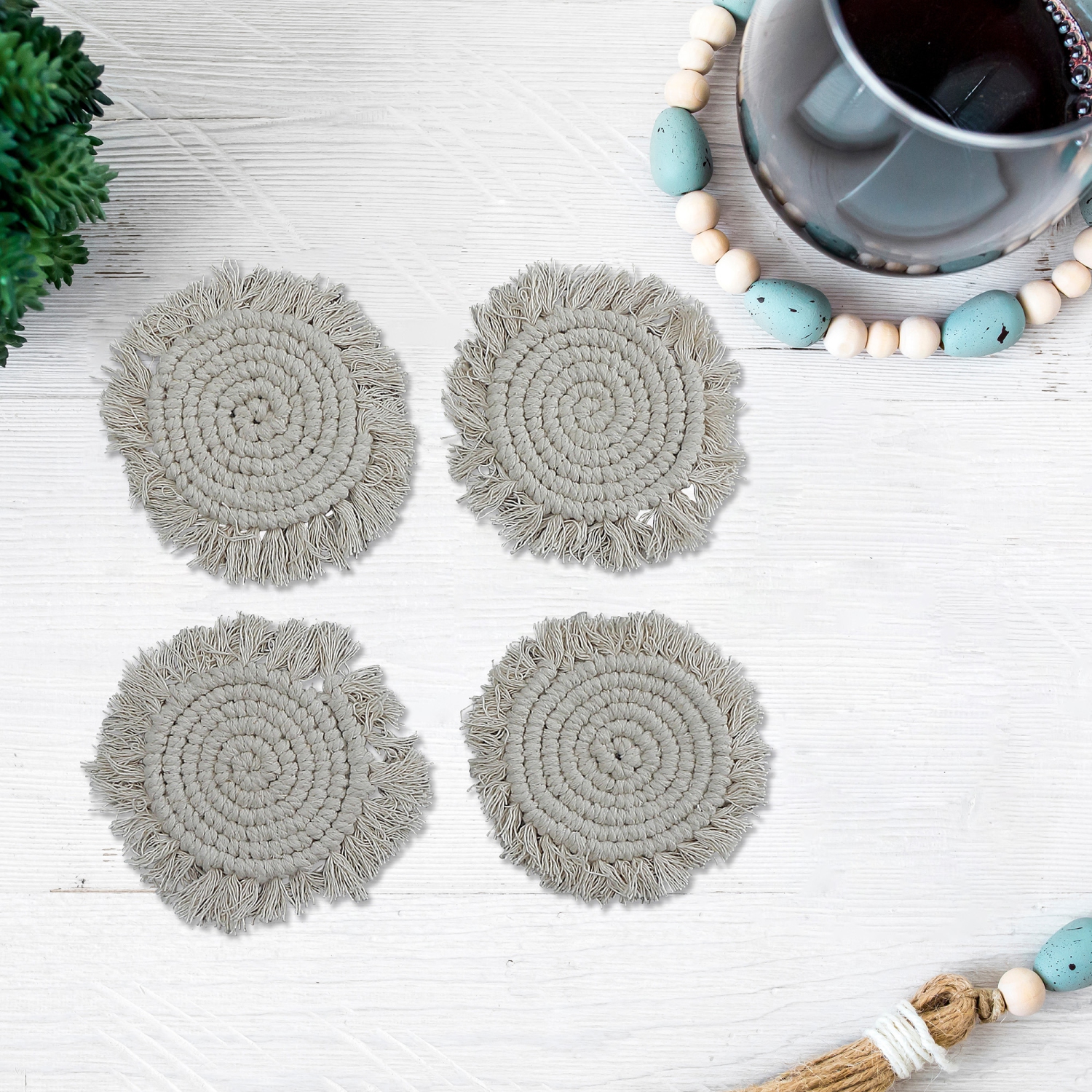 Sous-verre à macramé rond 4 pièces de Maison concepts