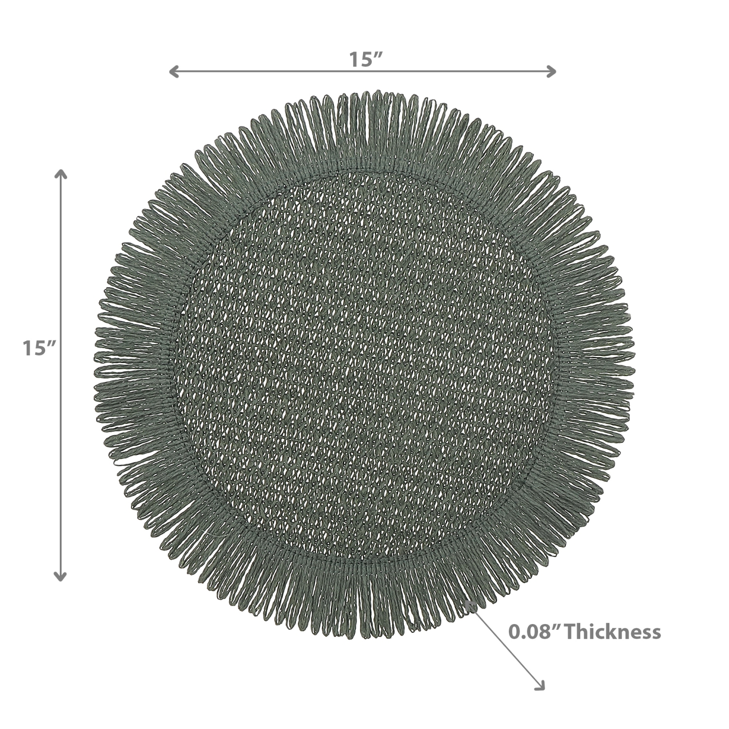 Maison concepts – Napperon tissé rond avec franges vertes, 15 x 15 po – Ensemble de 12