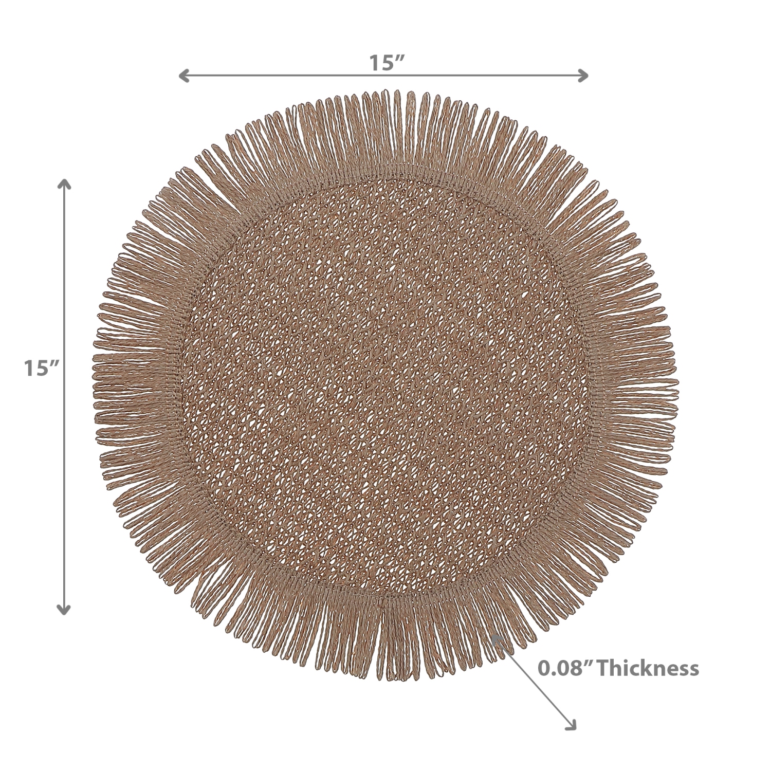 Maison Concepts Woven Round Placemat With Fringes Beige 15 X 15 - Set of 12