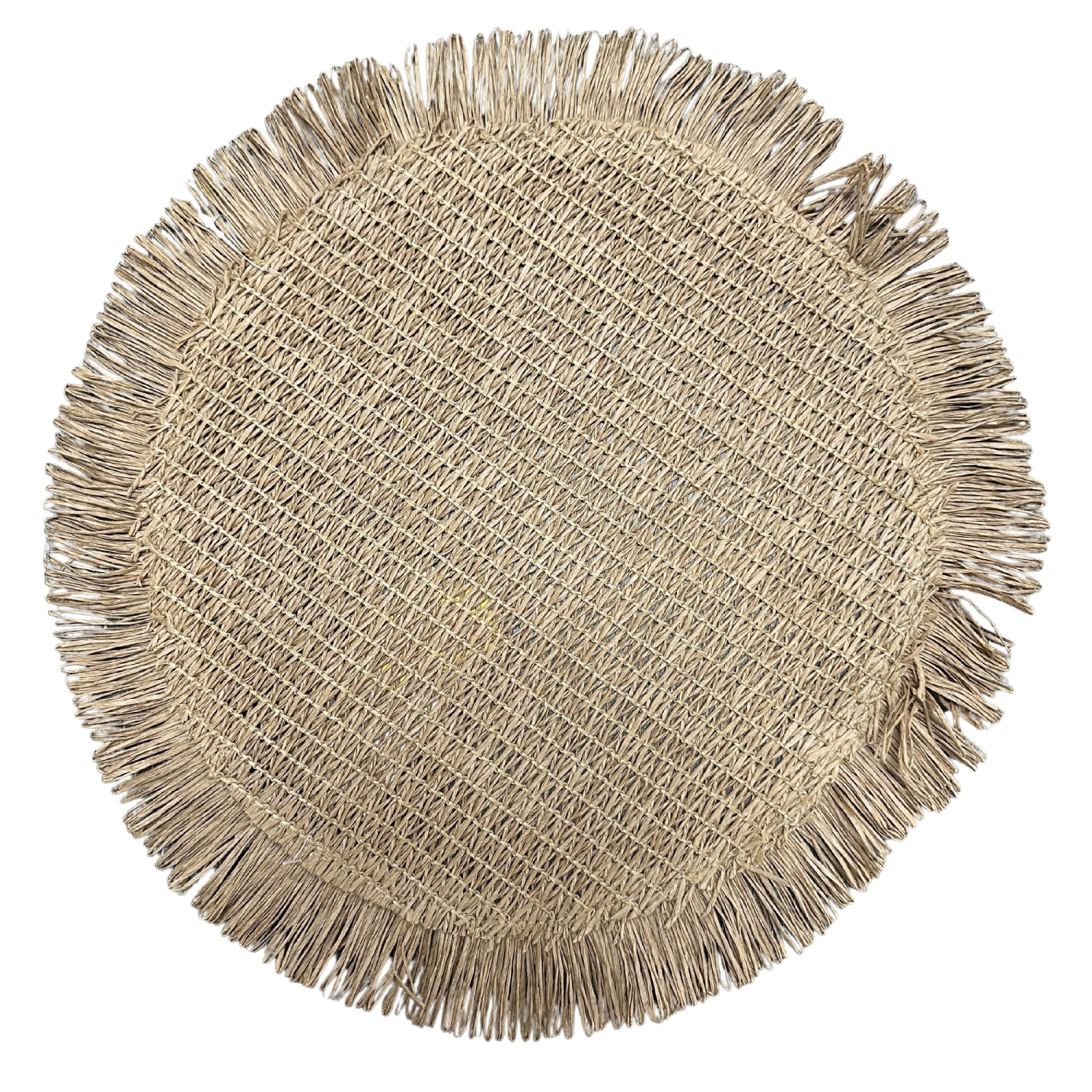 Maison Concepts Woven Round Placemat With Fringes Beige 15 X 15 - Set of 12