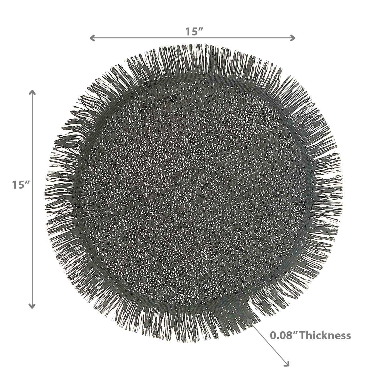 Maison Concepts Woven Round Placemat With Fringes Black 15 X 15 - Set of 12