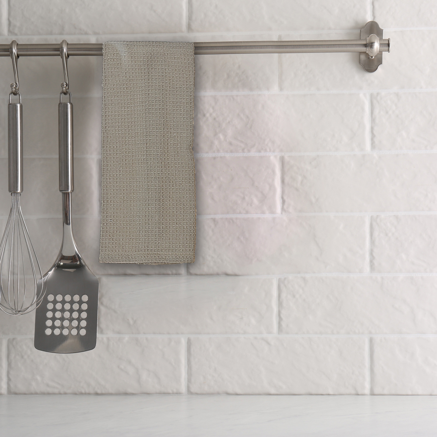 Maison Concepts Dish Towel Set Of 3 PCs Block Print Oxford Tan