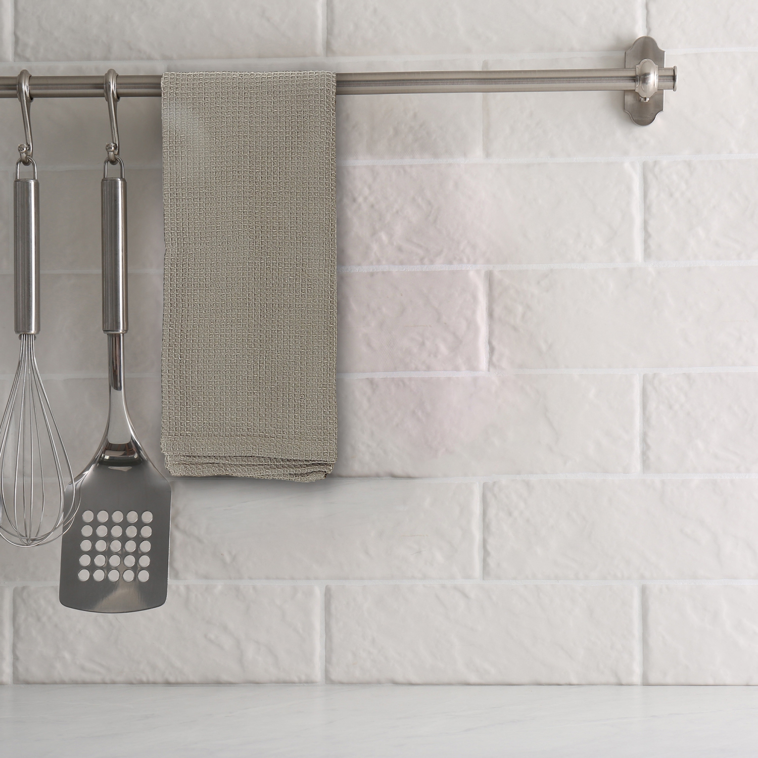 Maison Concepts Kitchen Towel Set Of 3 PCs Block Print Waffle Oxford Tan