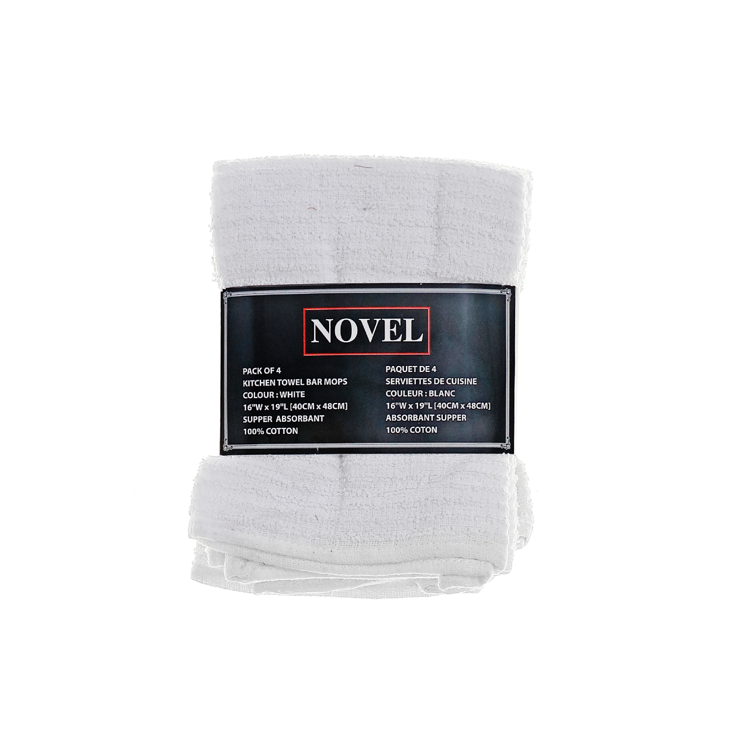 Maison Concepts 4 PC Cotton Bar Mop Kitchen Towel White